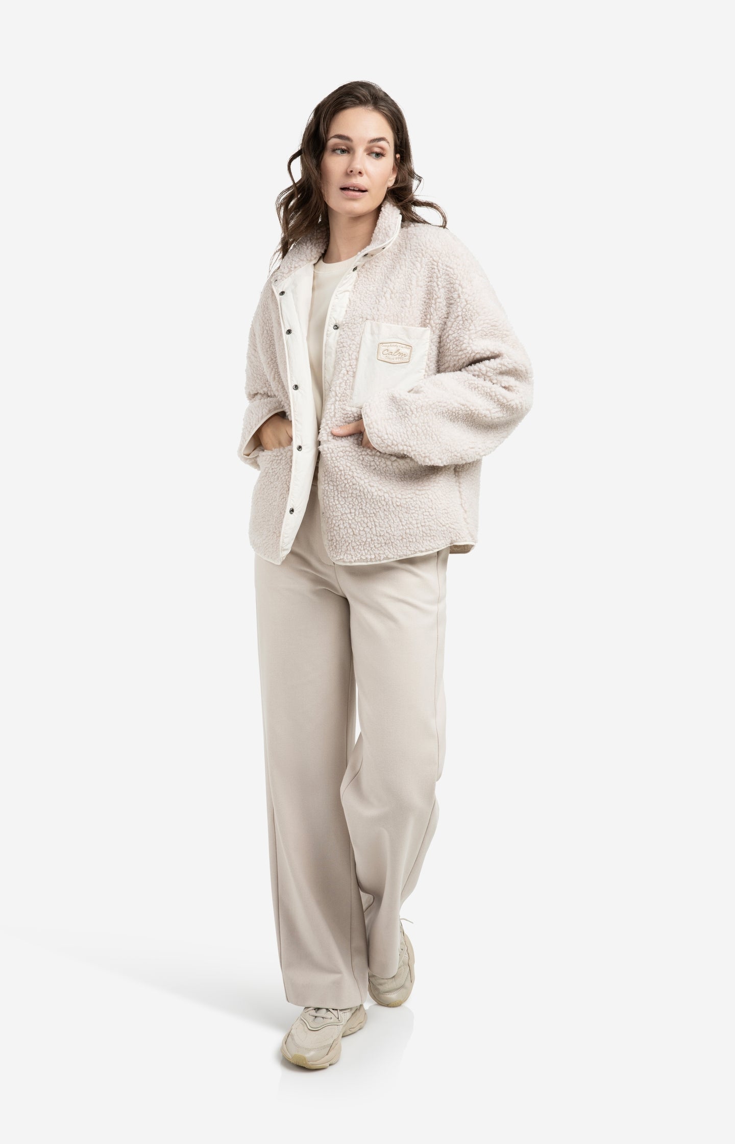 Reversible teddy jacket with nylon chest pocket