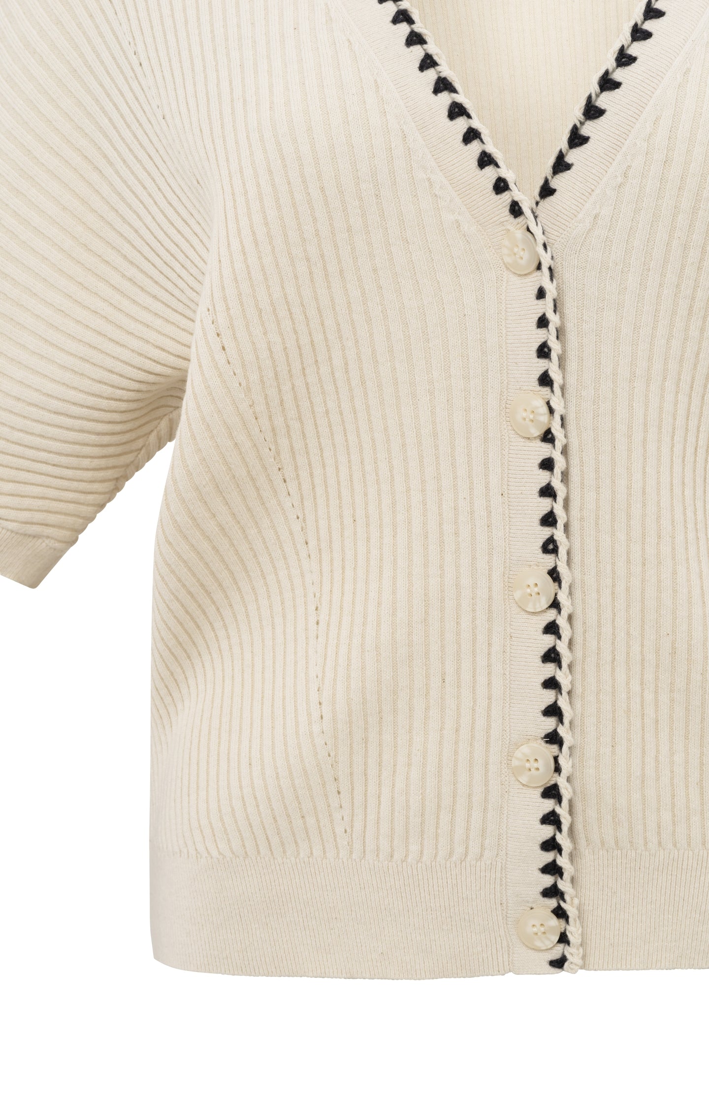 Ribbed cardigan with stich detail and short sleeves