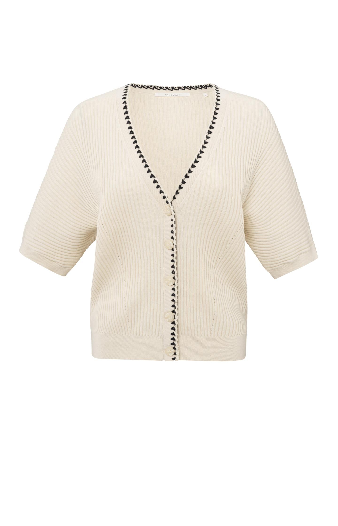 Ribbed cardigan with stich detail and short sleeves - Type: product