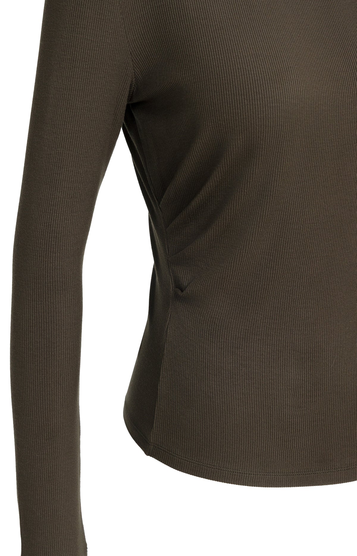 Ribbed jersey top with pleated drape - Delicioso Brown