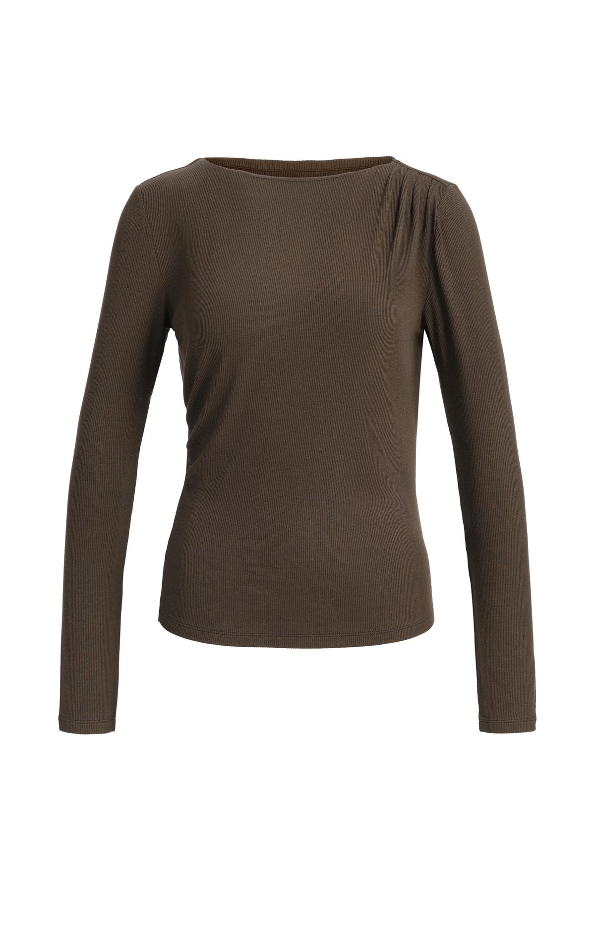 Ribbed jersey top with pleated drape - Delicioso Brown