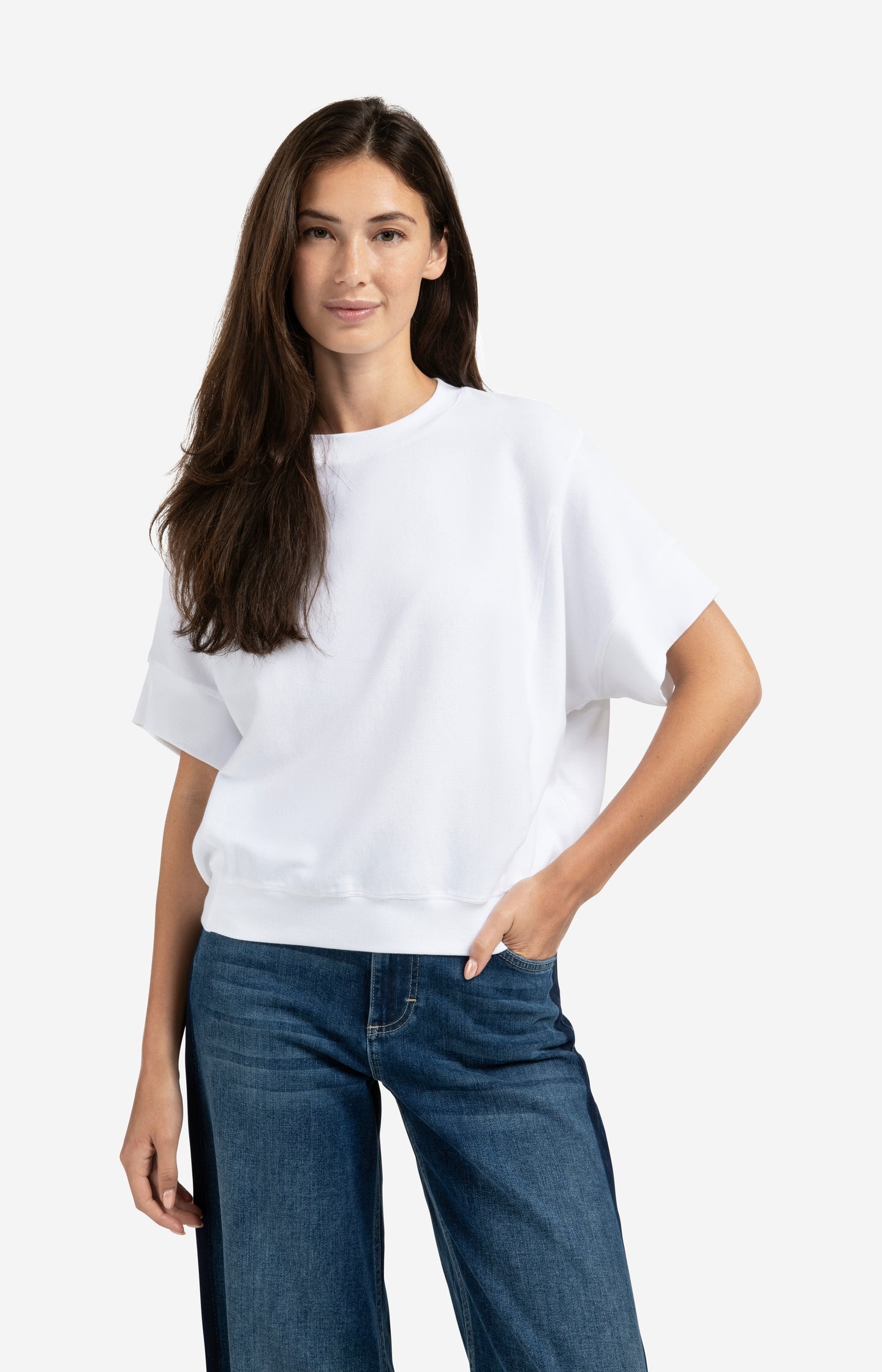 Ribbed jersey top with short sleeves