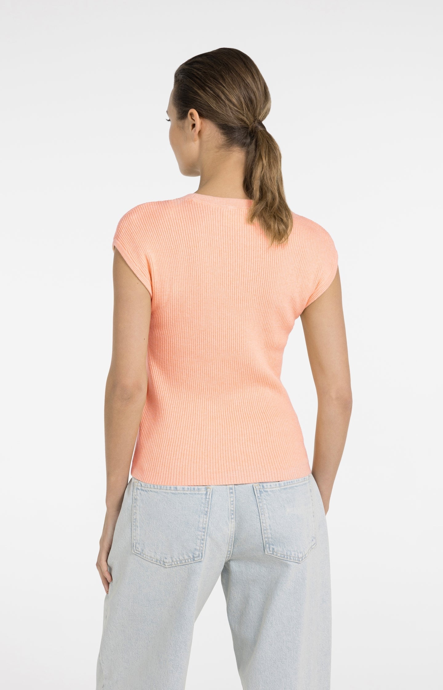 Ribbed knit top with deep round neckline