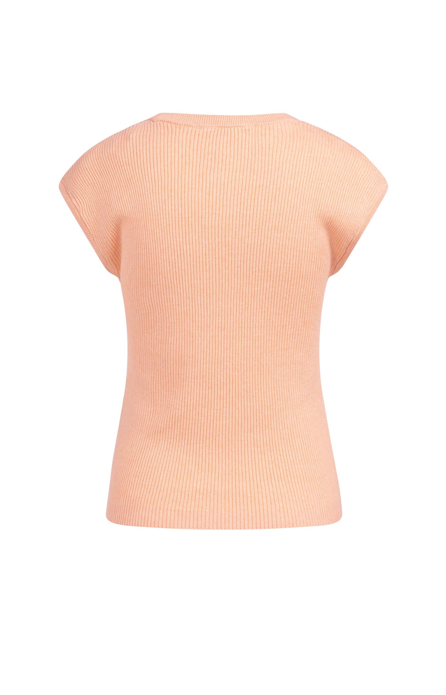 Ribbed knit top with deep round neckline