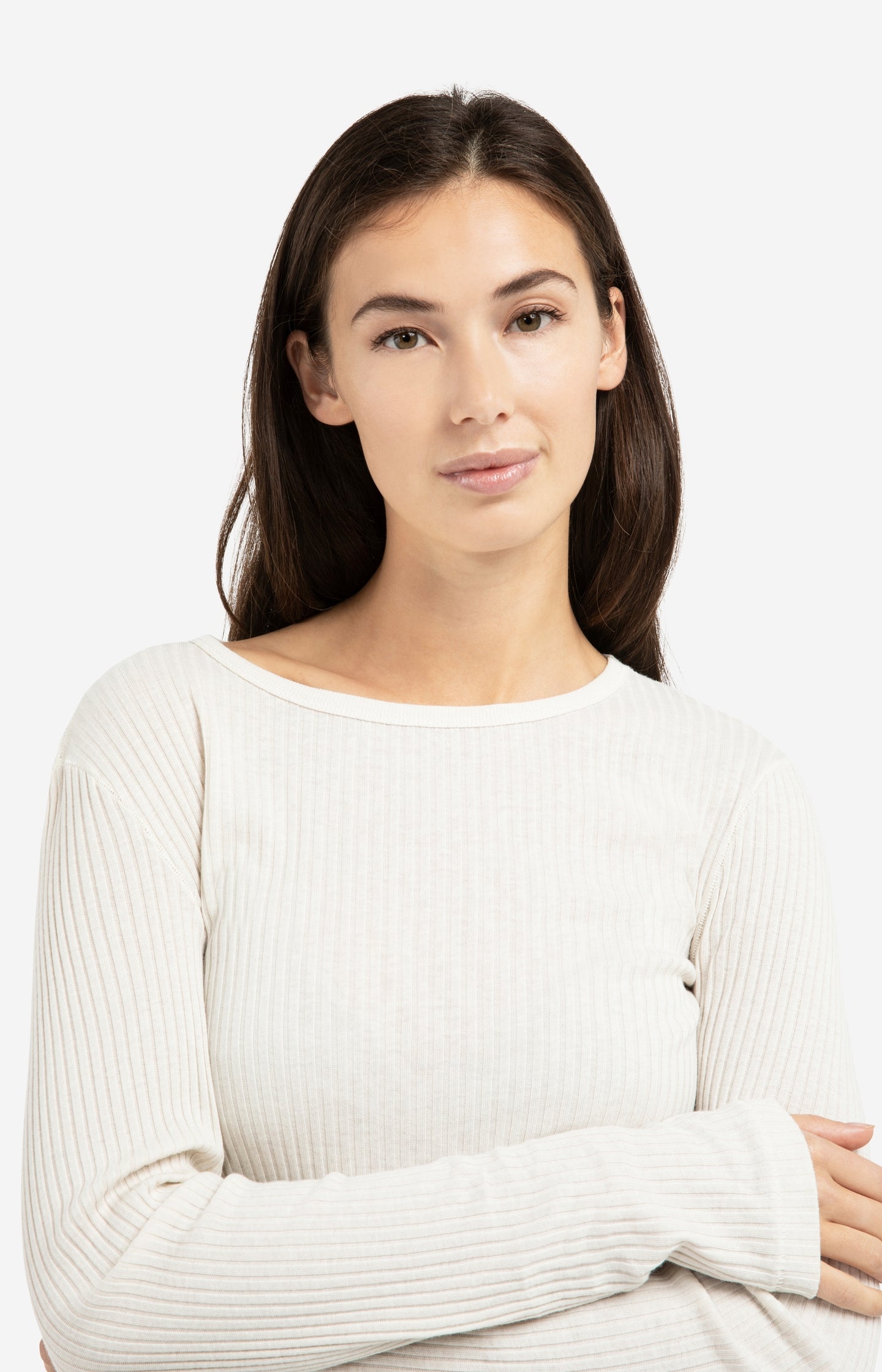 Ribbed long sleeve shirt with round neckline
