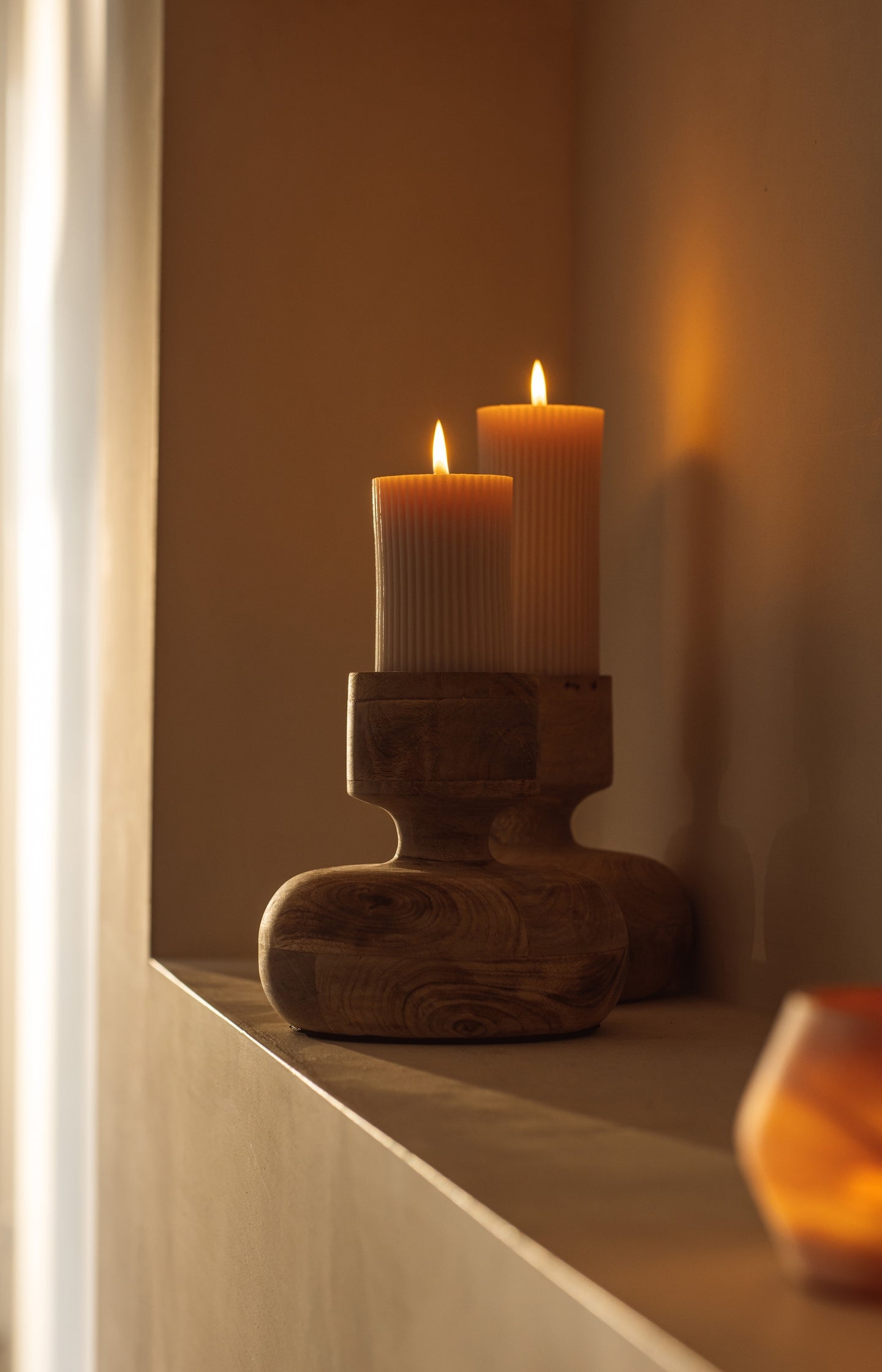 Ribbed pillar candle - small