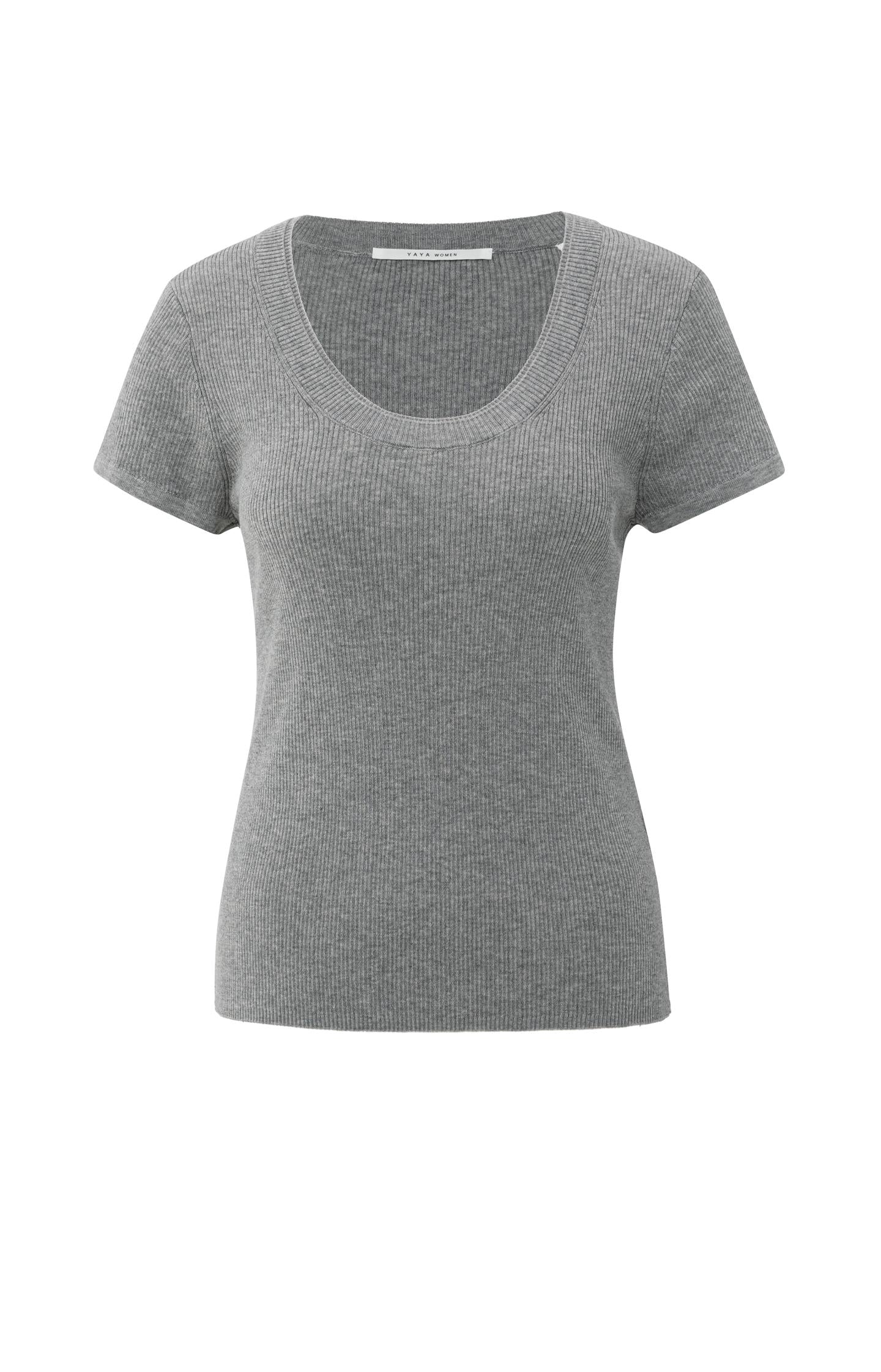 Ribbed short sleeve top with double neckline - Type: product