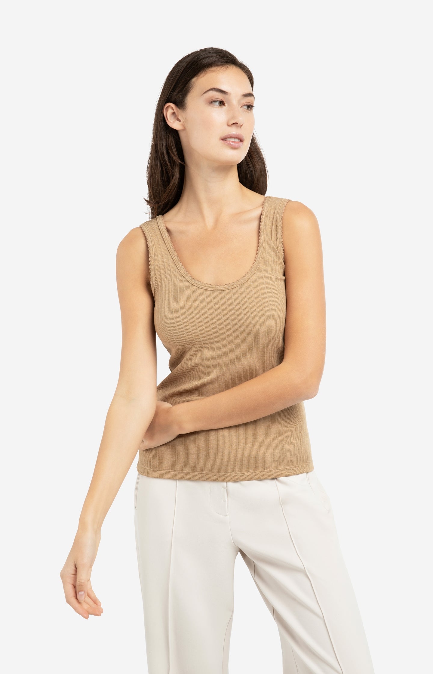 Ribbed singlet with delicate scalloped edge - Type: lookbook