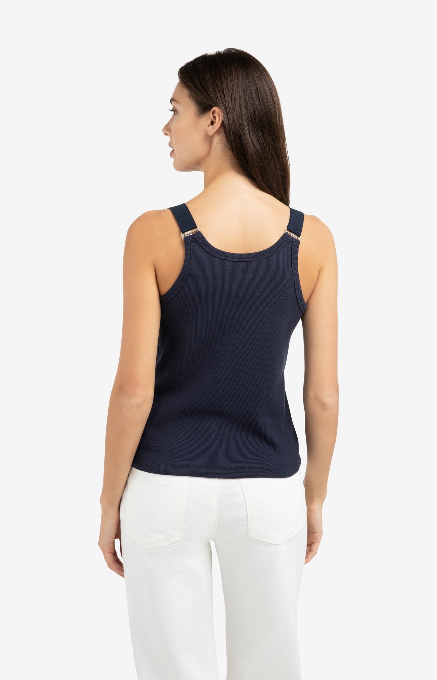 Ribbed singlet with ring details on the shoulder straps