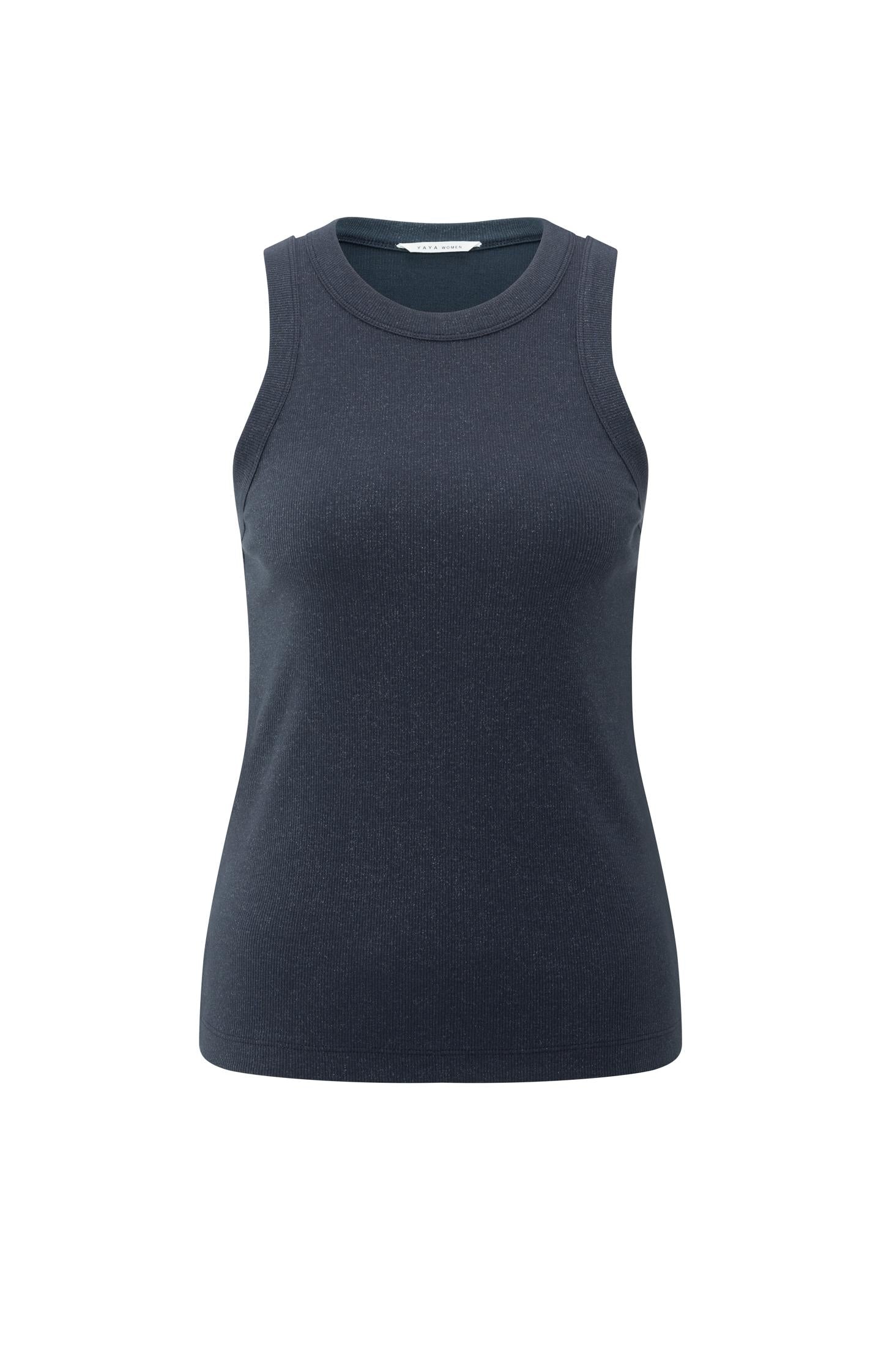 Ribbed singlet with round neck and subtle shimmer - Type: product