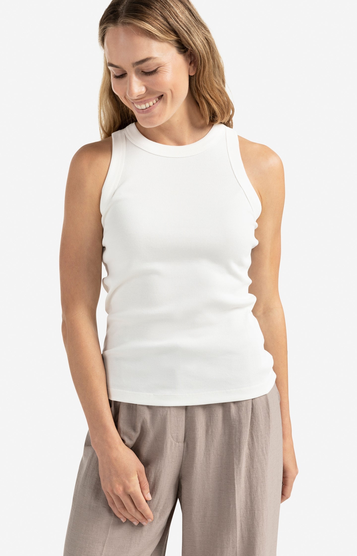 Ribbed singlet with round neckline