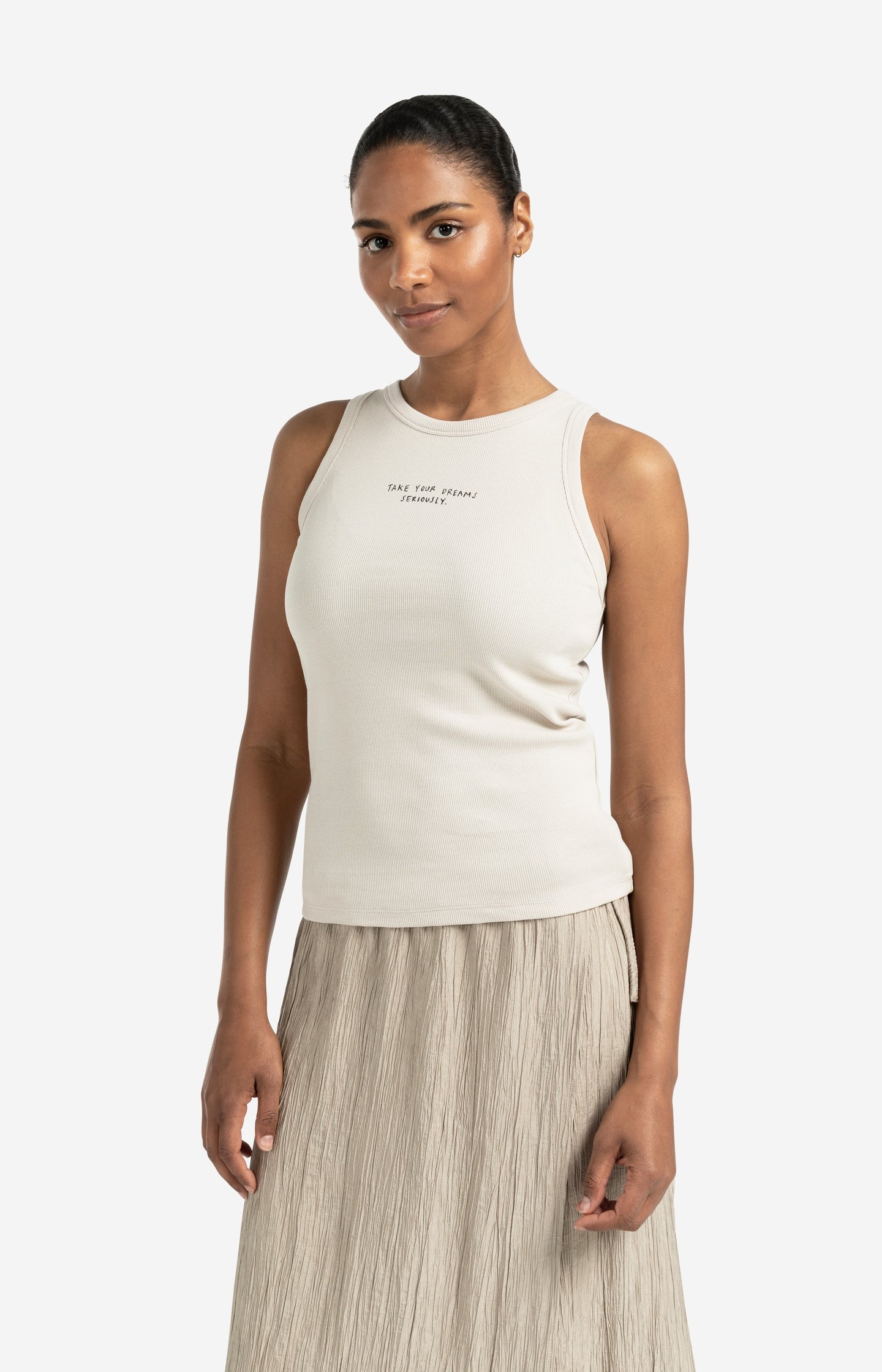 Ribbed singlet with subtle frontprint