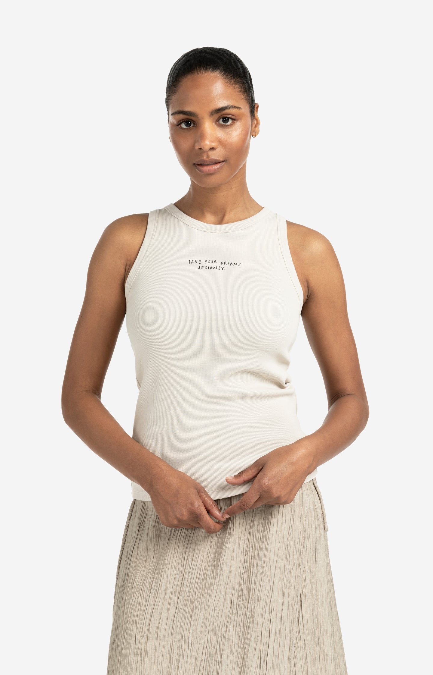Ribbed singlet with subtle frontprint