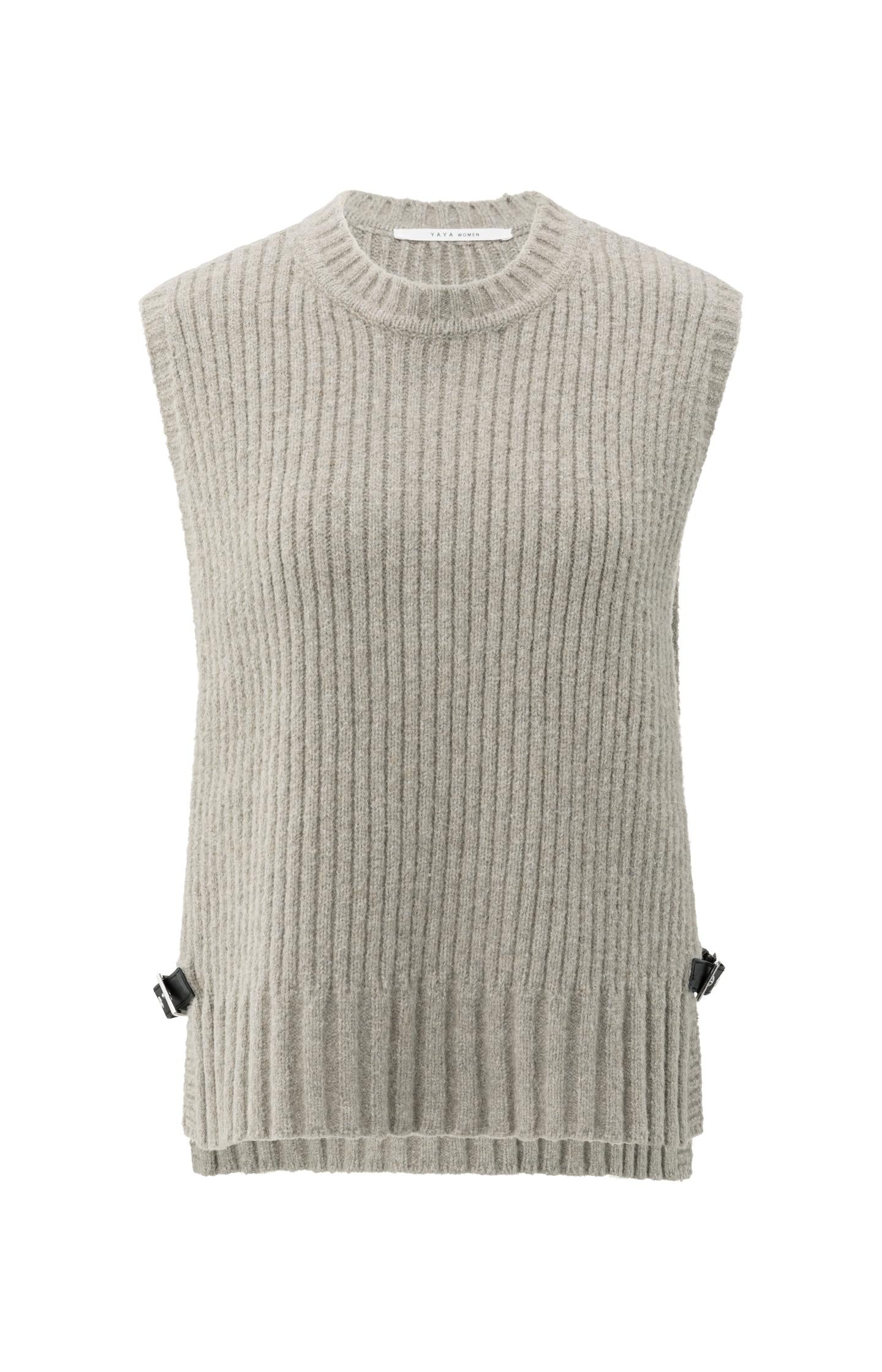 Ribbed sleeveless sweater with side buckles - Type: product
