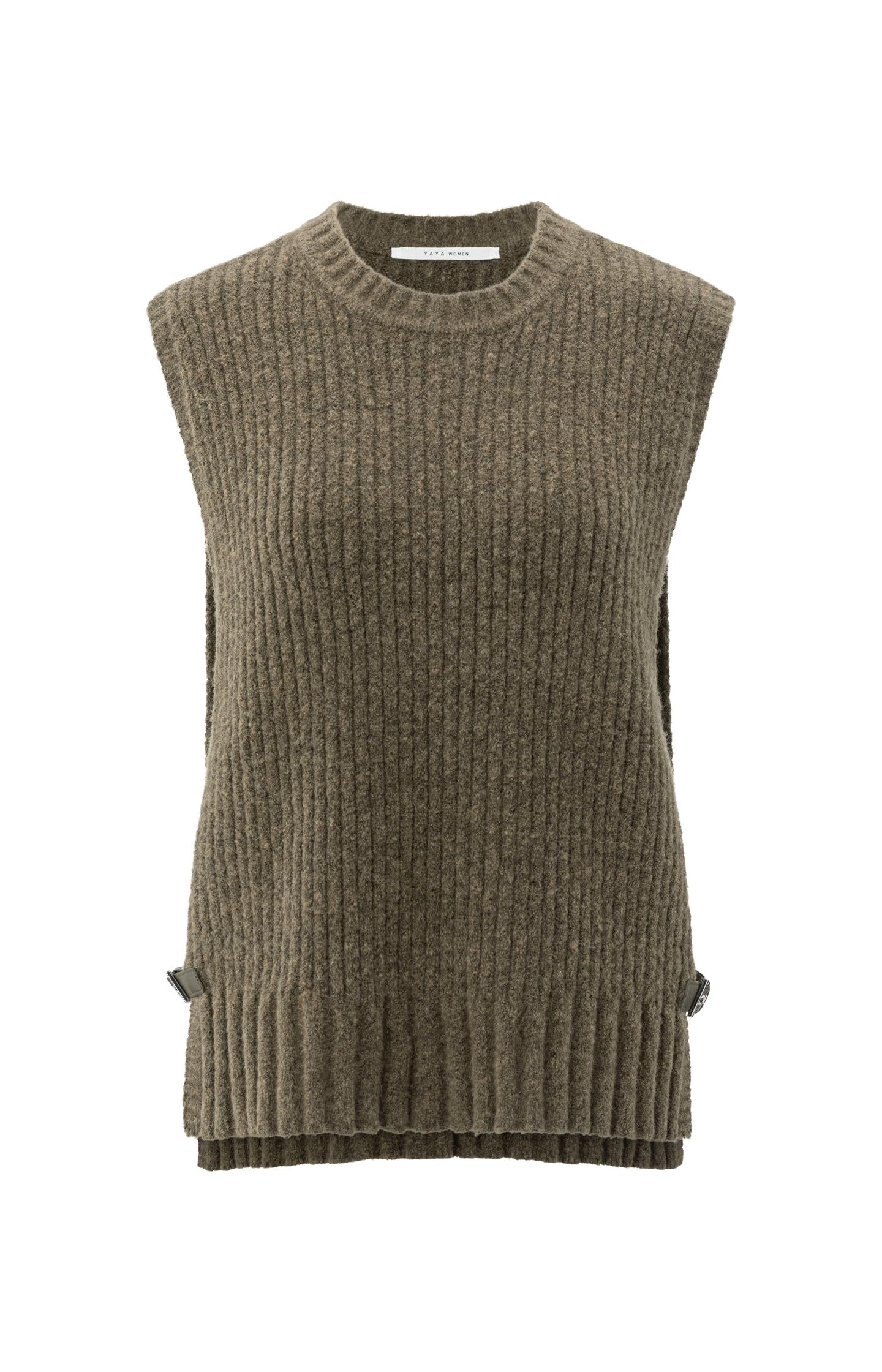 Ribbed sleeveless sweater with side buckles - Type: product