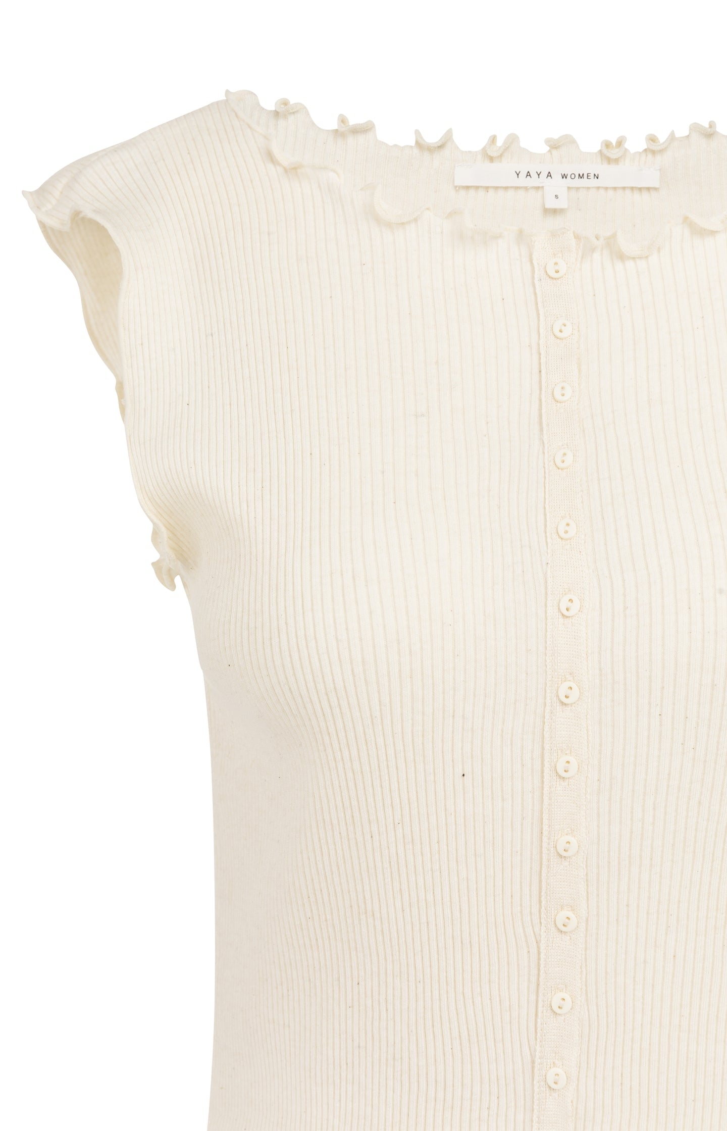 Ribbed sleeveless top with ruffled edges