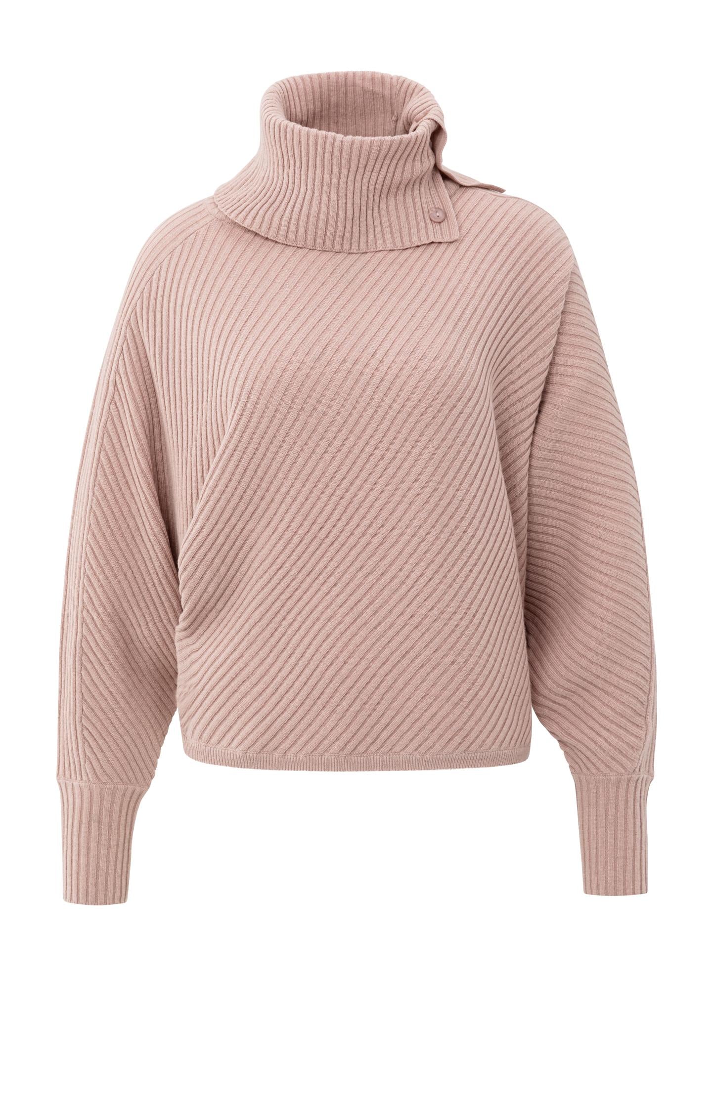 Ribbed sweater with batwing sleeves and high collar - Type: product