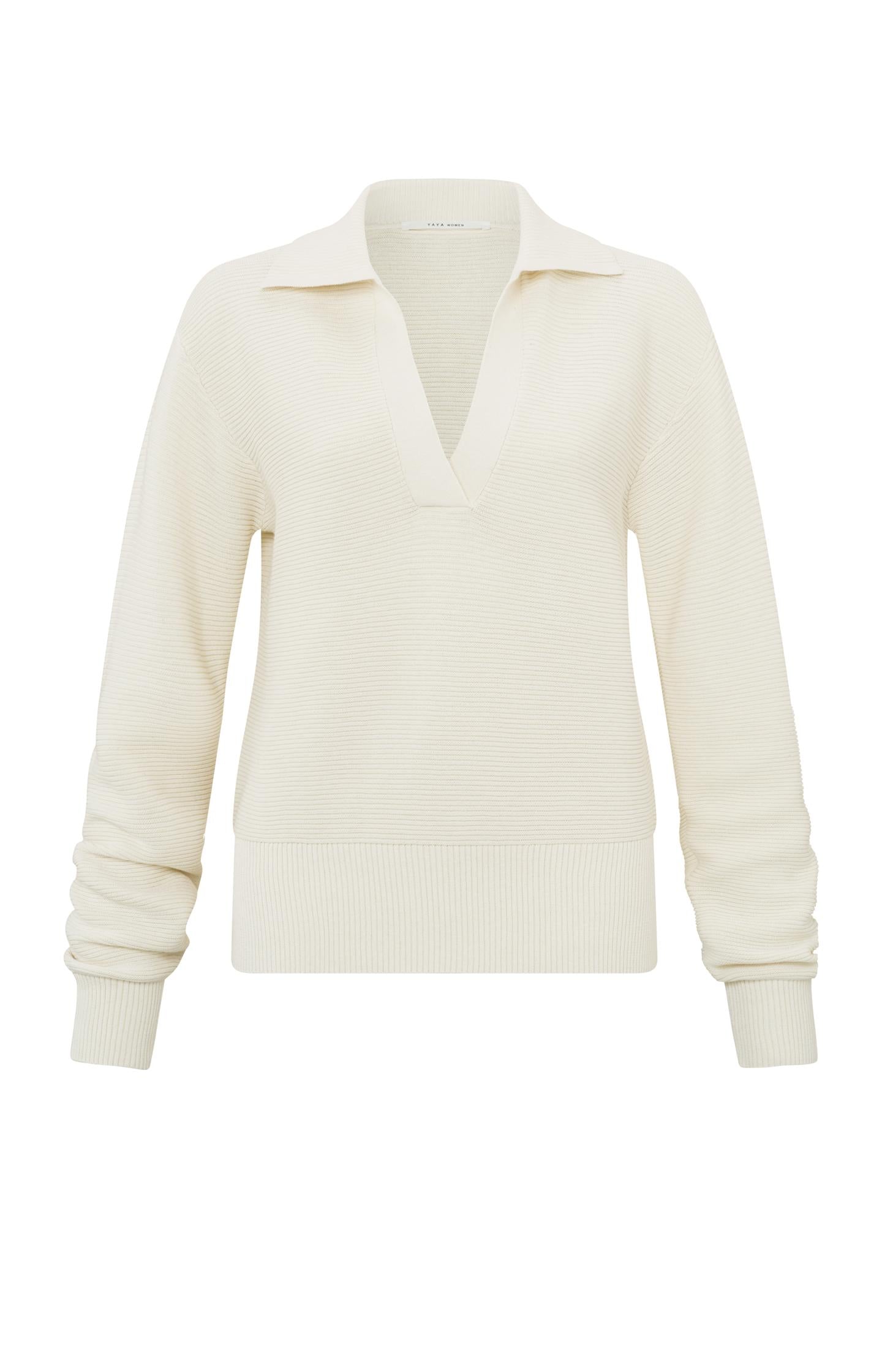 Ribbed sweater with collar, V-neck and long sleeves - Type: product