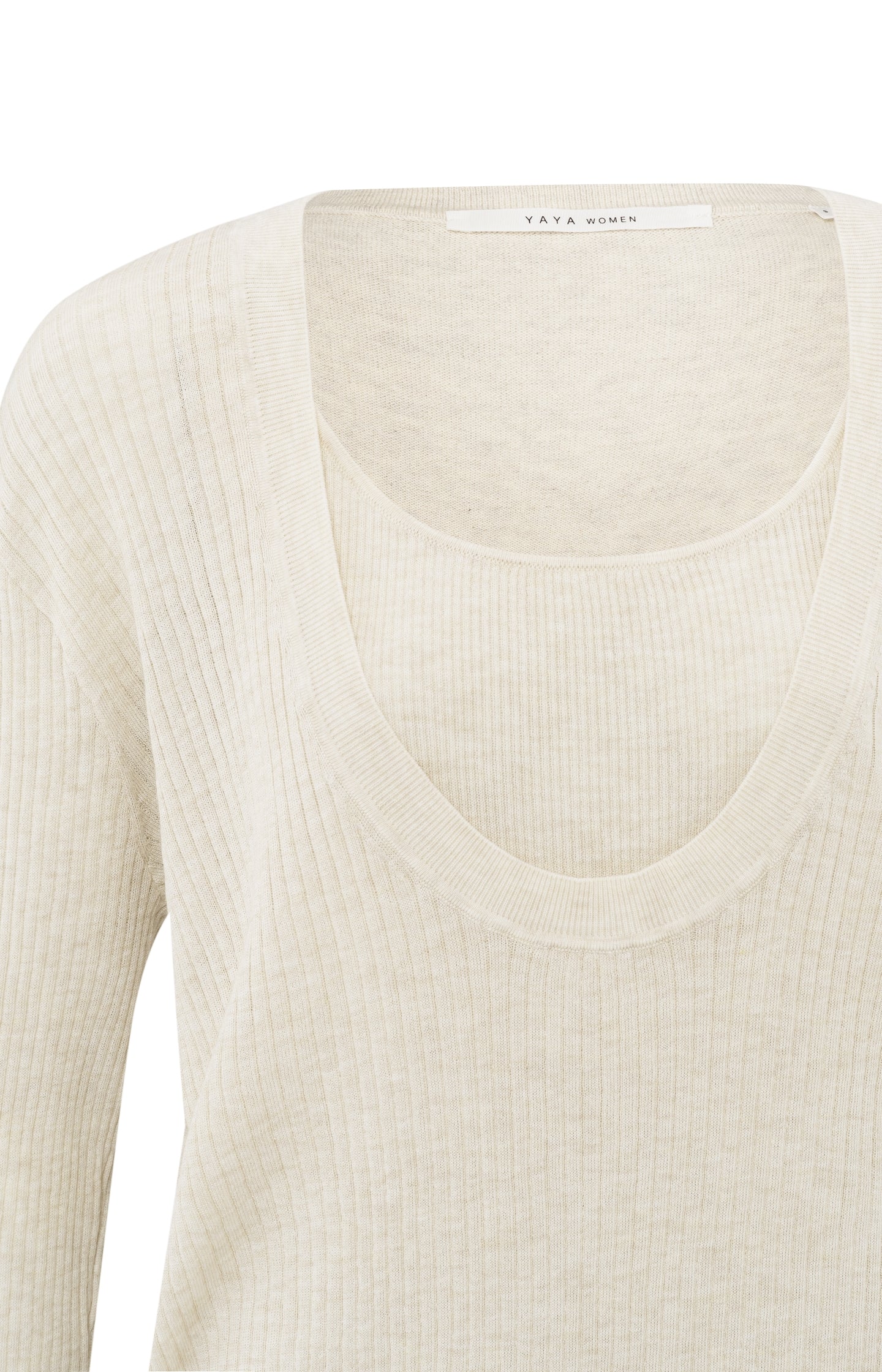 Beige ribgebreide trui met tanktop-detail - YAYA
