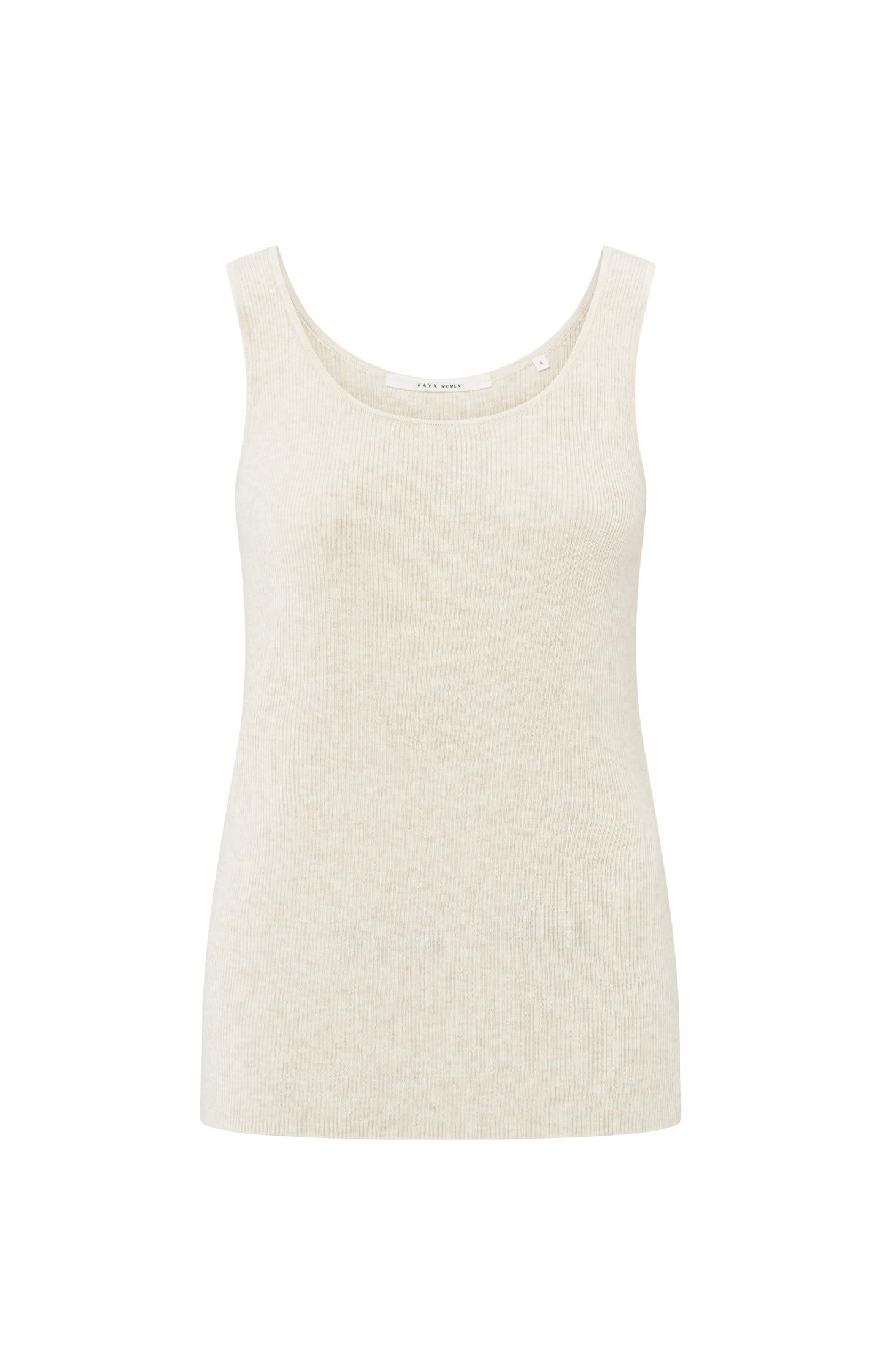 Beige ribgebreide trui met tanktop-detail - YAYA