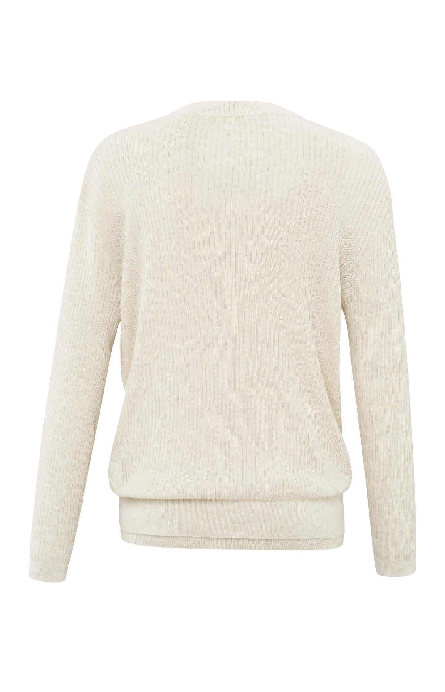 Beige ribgebreide trui met tanktop-detail - YAYA