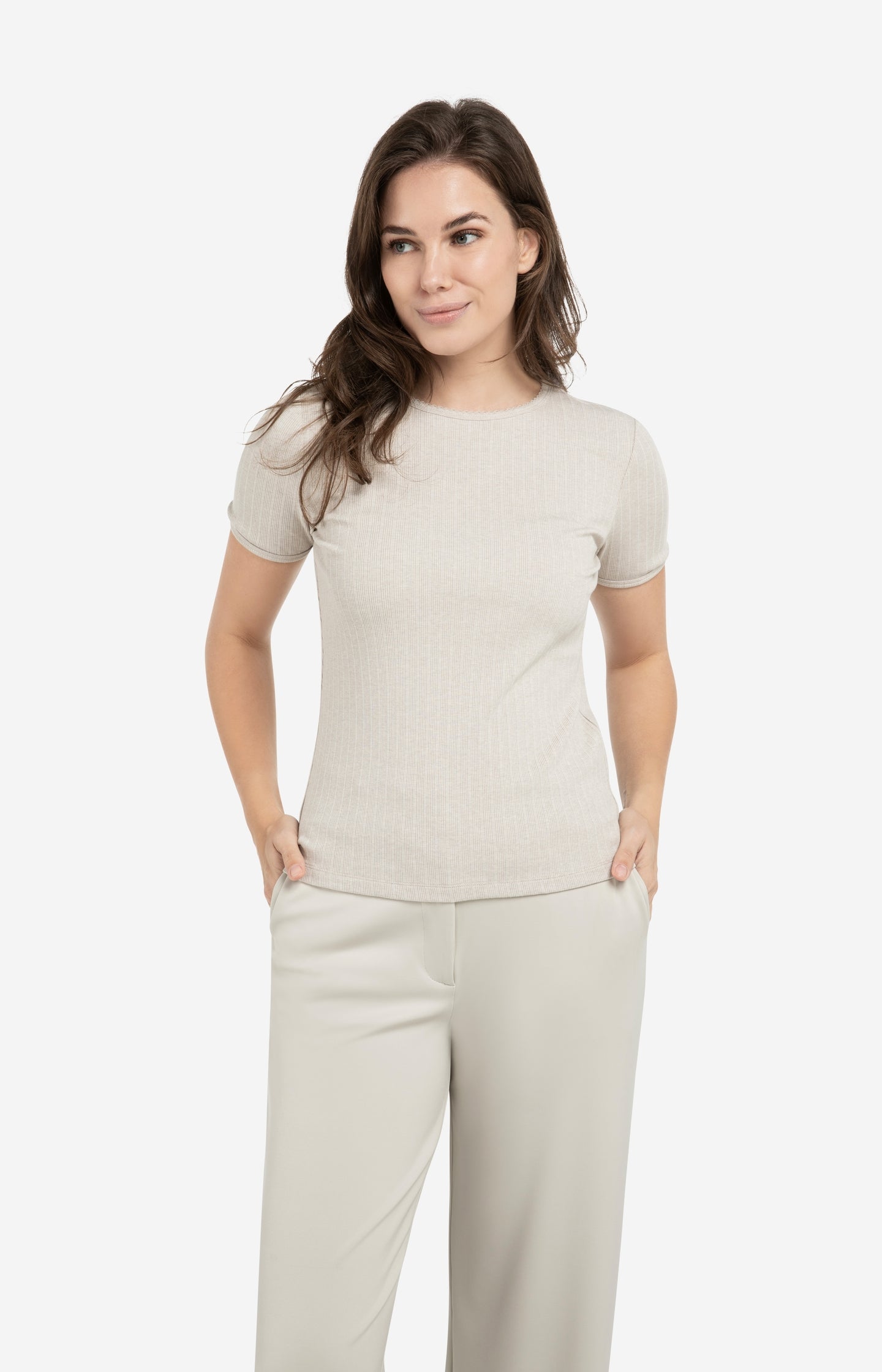 Ribbed T-shirt with subtle neckline detail