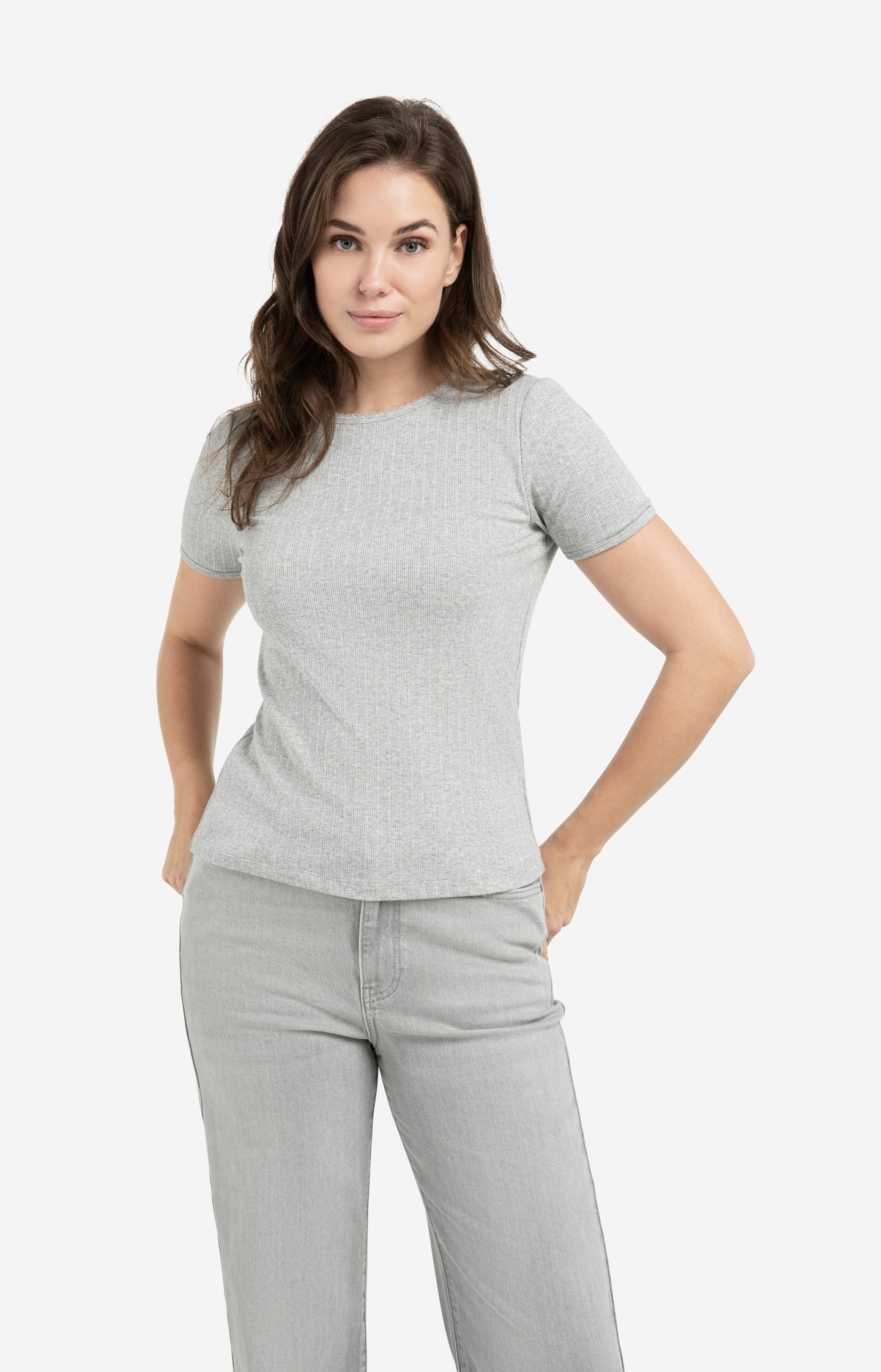 Ribbed T-shirt with subtle neckline detail