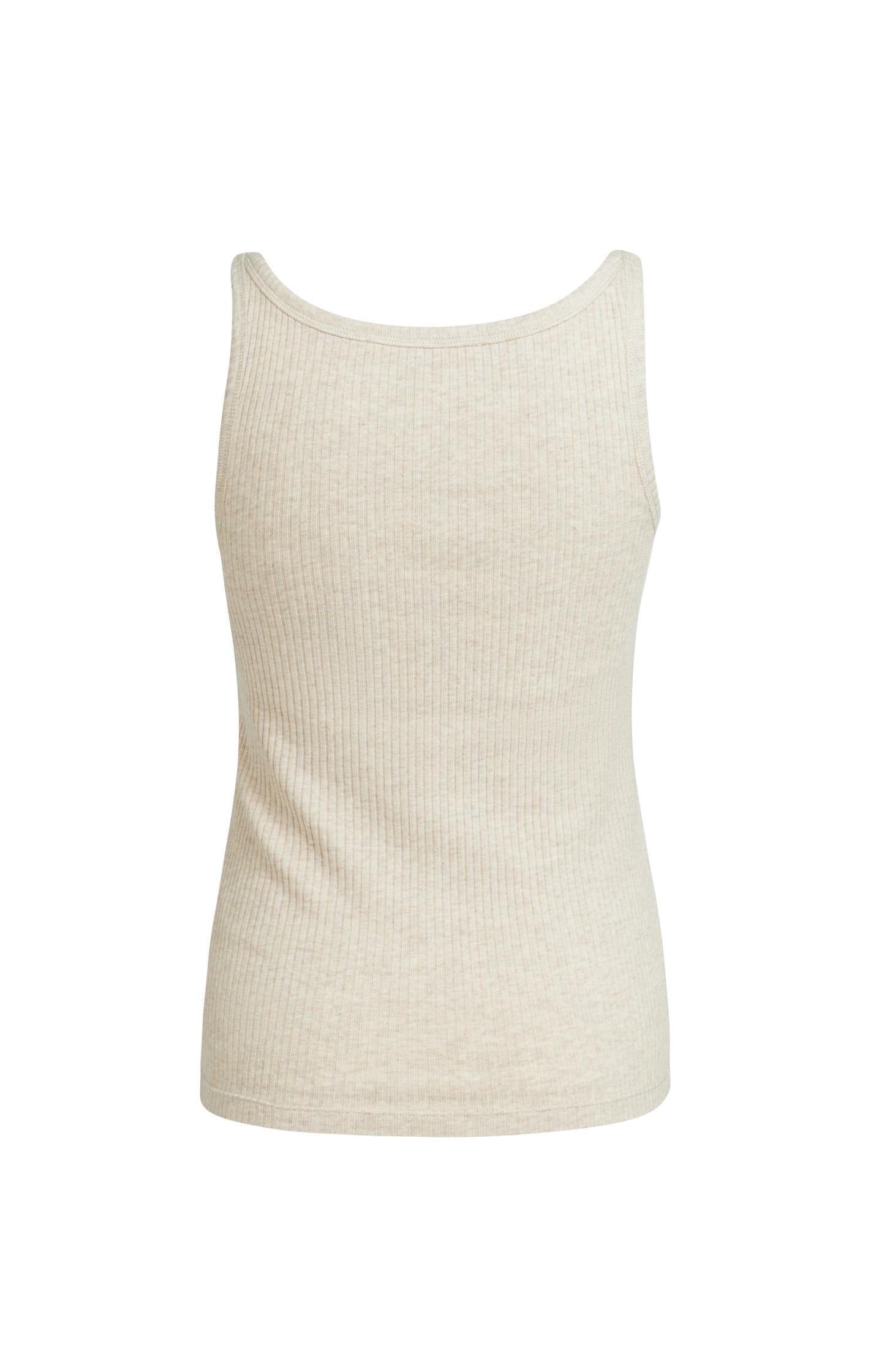 Ribbed tank top with wide round neck