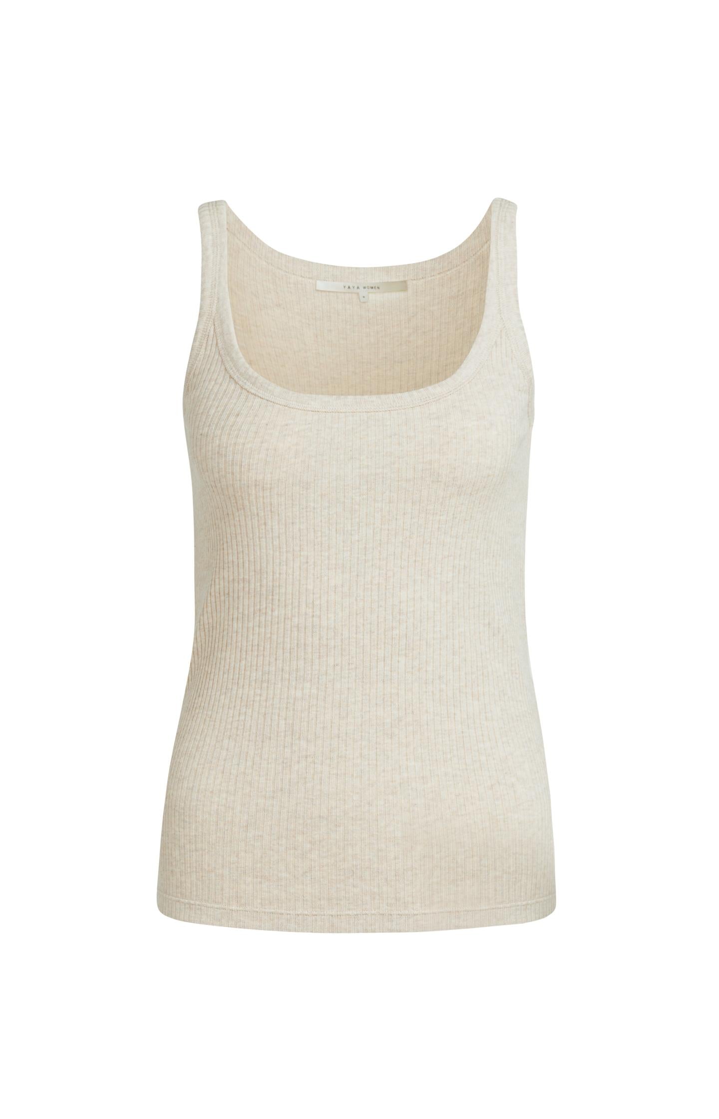 Ribbed tank top with wide round neck