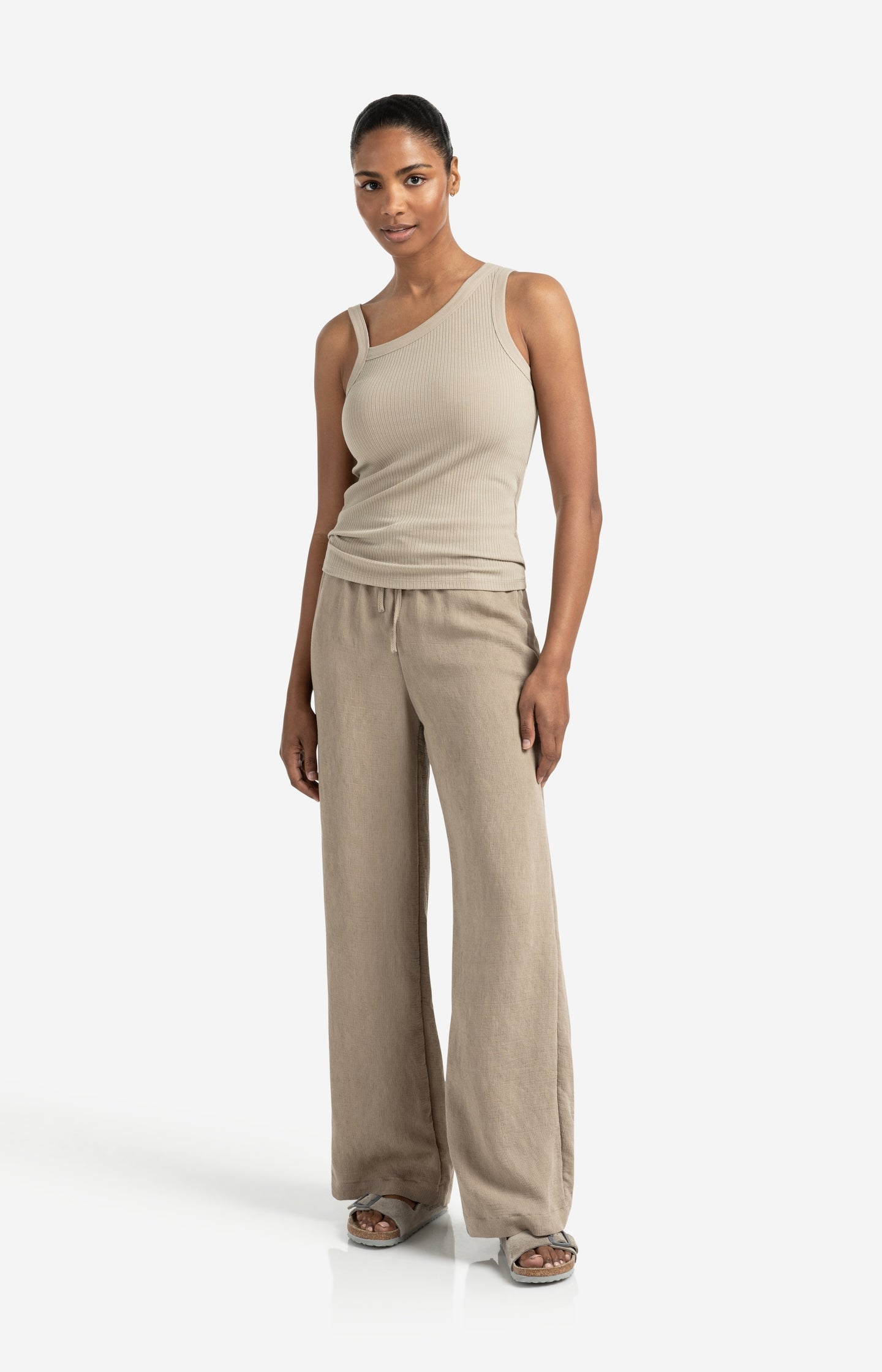 Ribbed top with asymmetric neckline