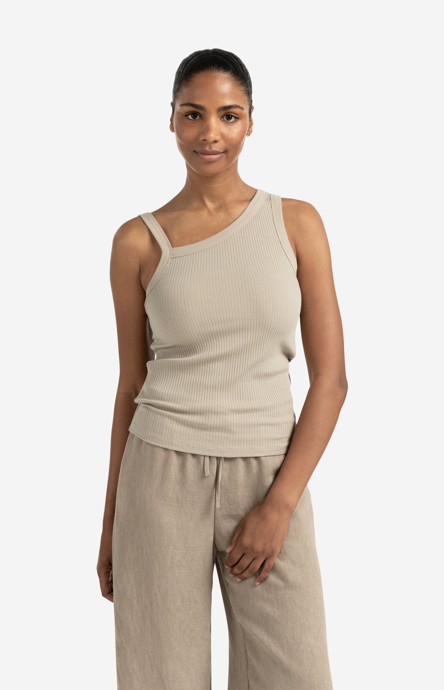 Ribbed top with asymmetric neckline