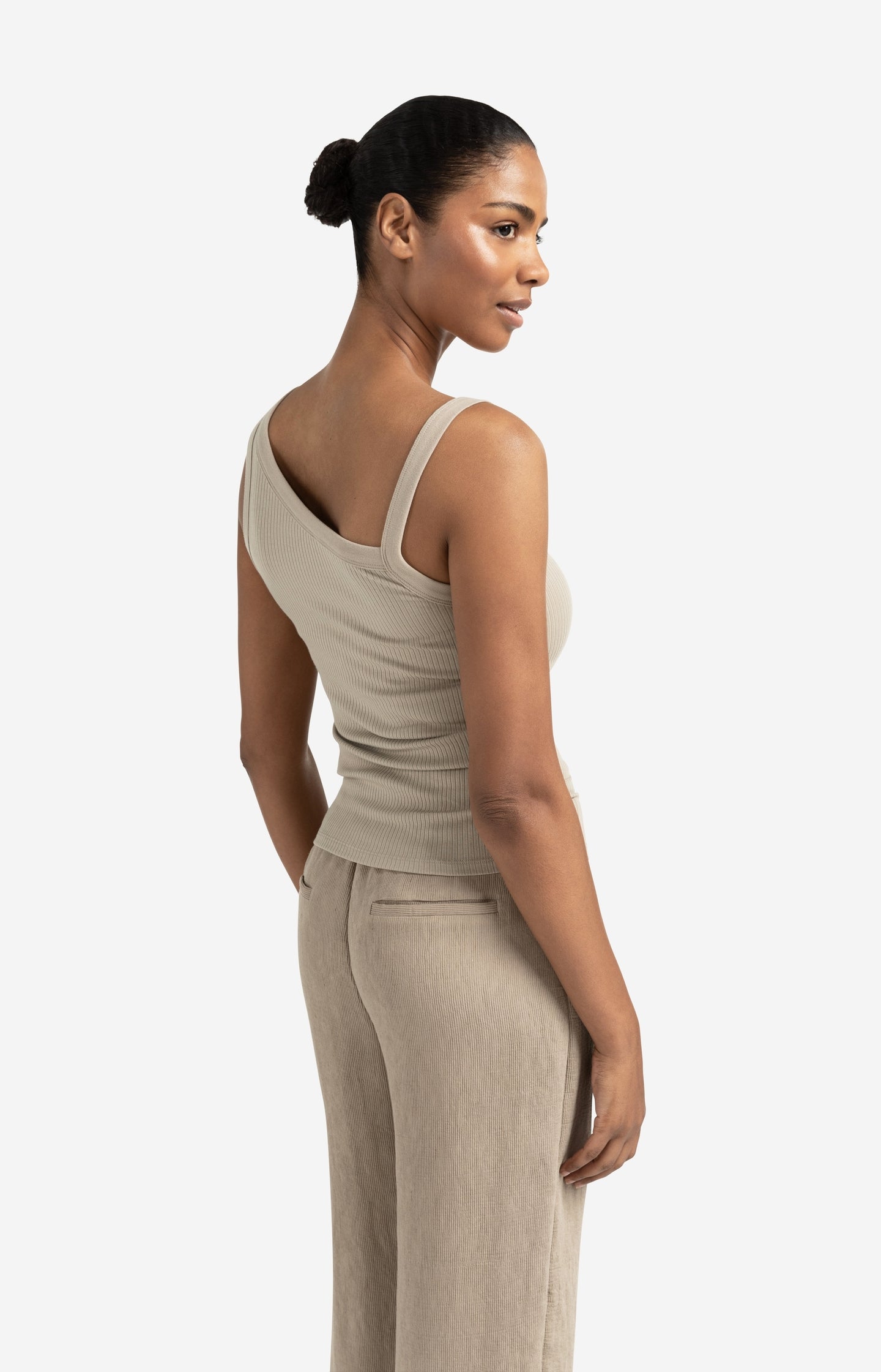 Ribbed top with asymmetric neckline
