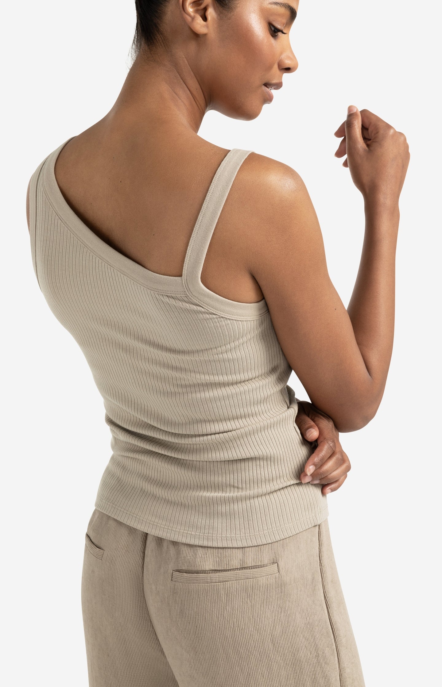 Ribbed top with asymmetric neckline