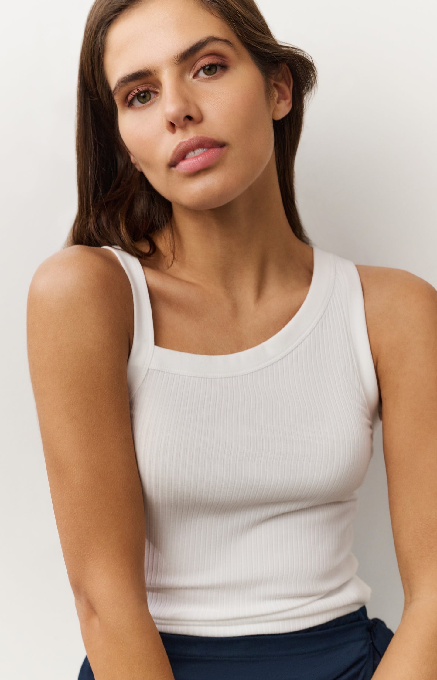 Ribbed top with asymmetric neckline
