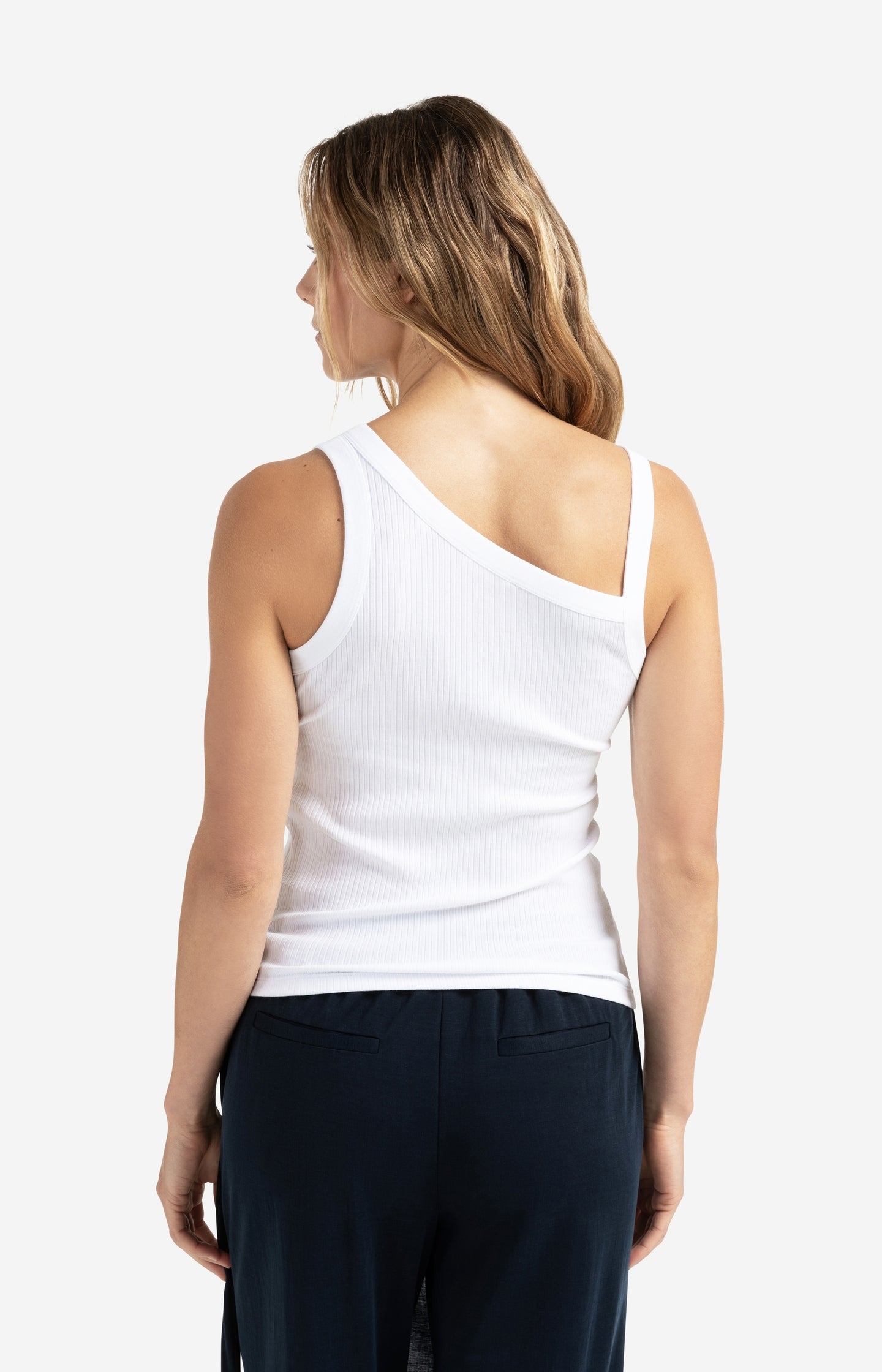 Ribbed top with asymmetric neckline