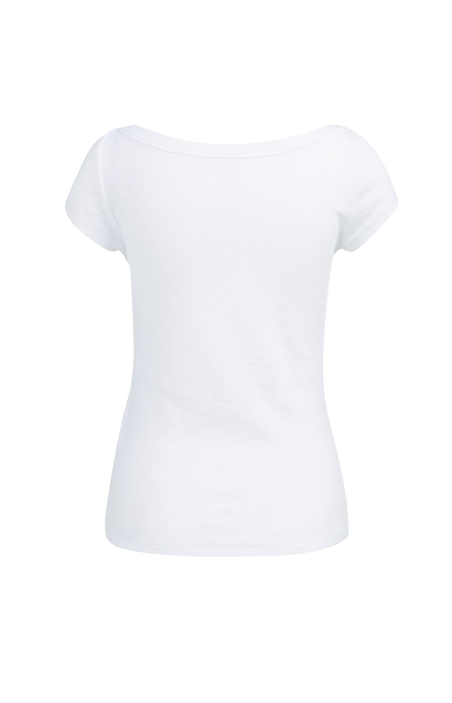 Ribbed top with boatneck and short sleeves