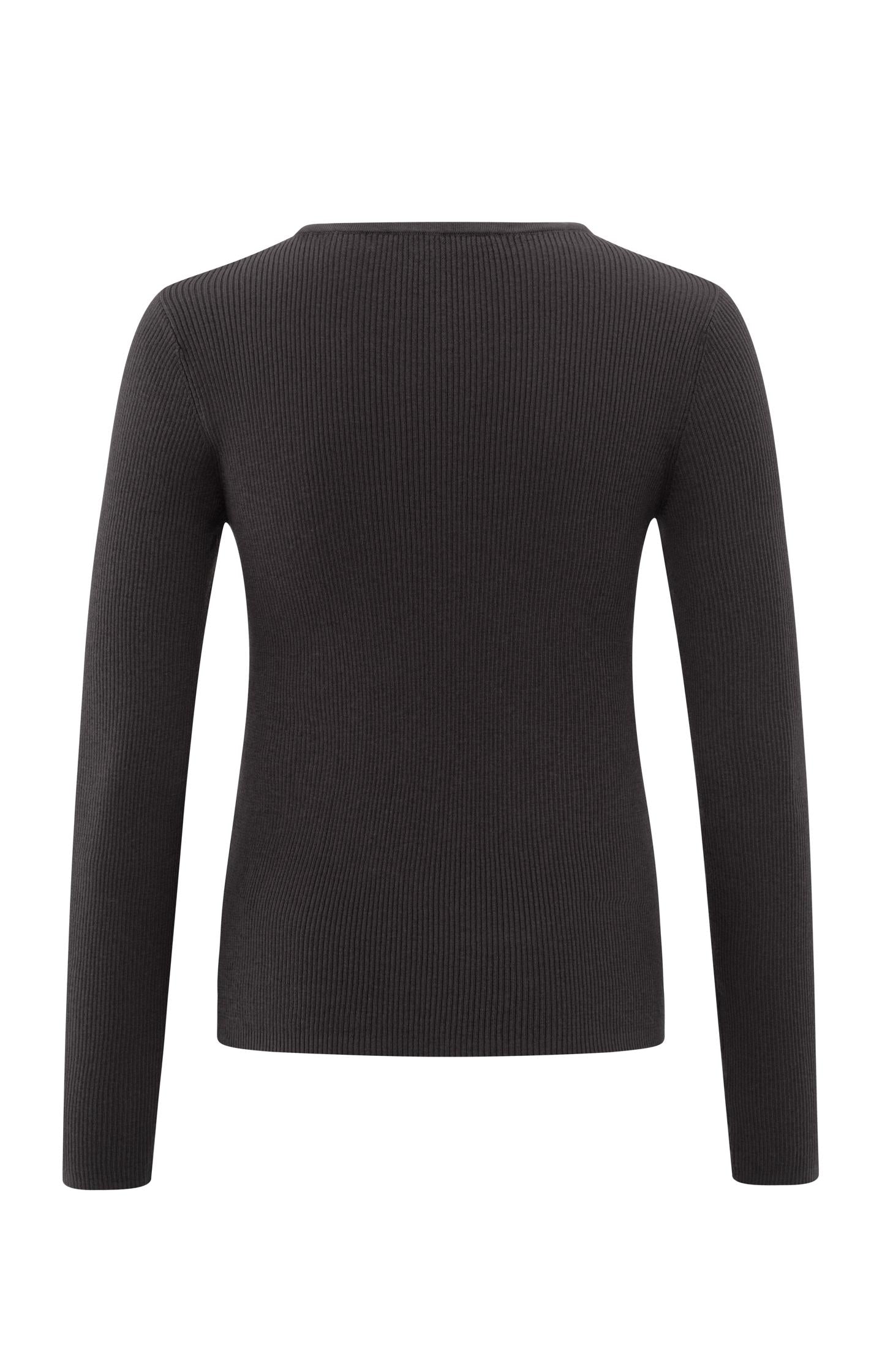 Ribbed top with button placket and faux-layered look