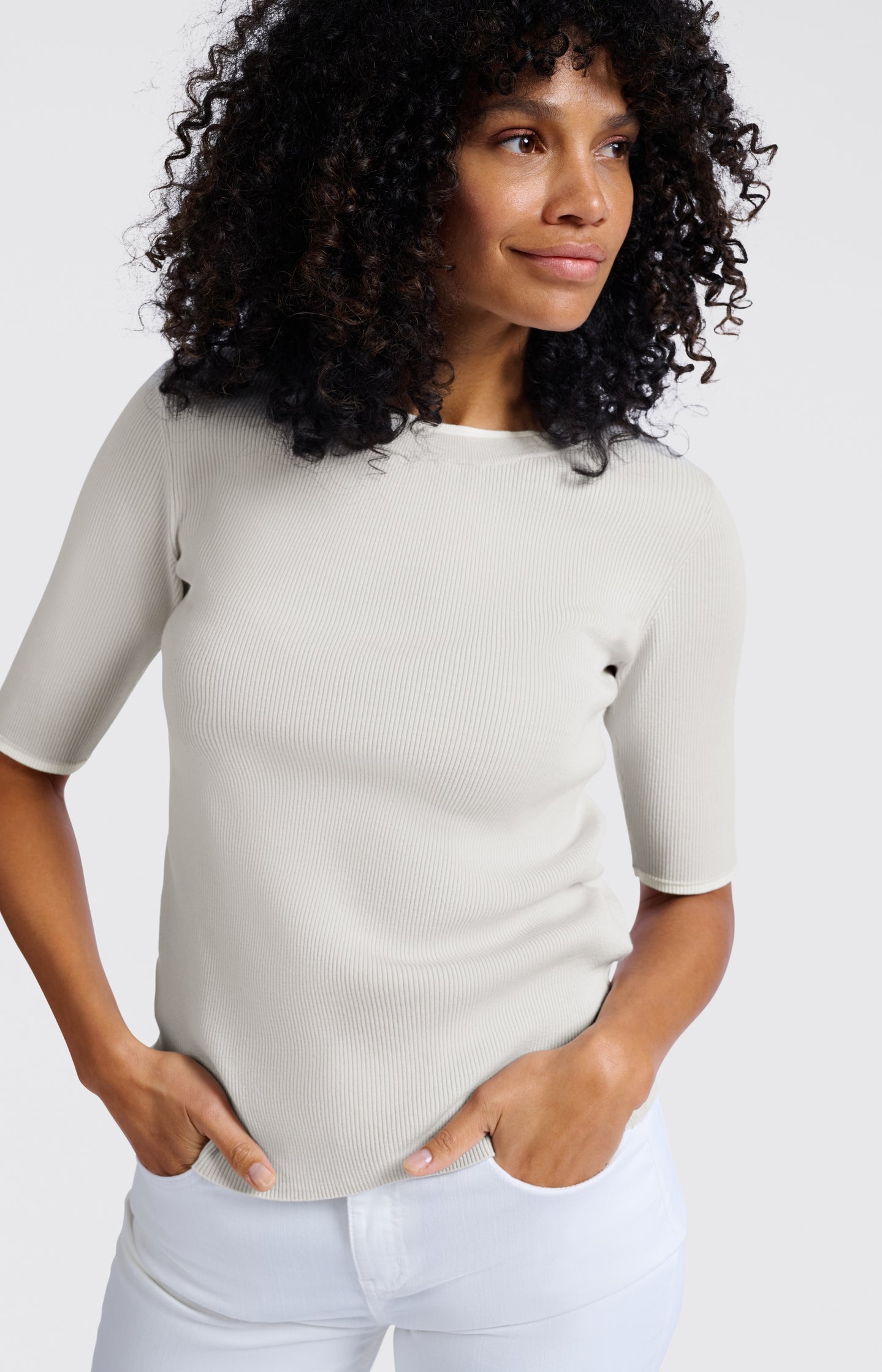 Ribbed top with half sleeves