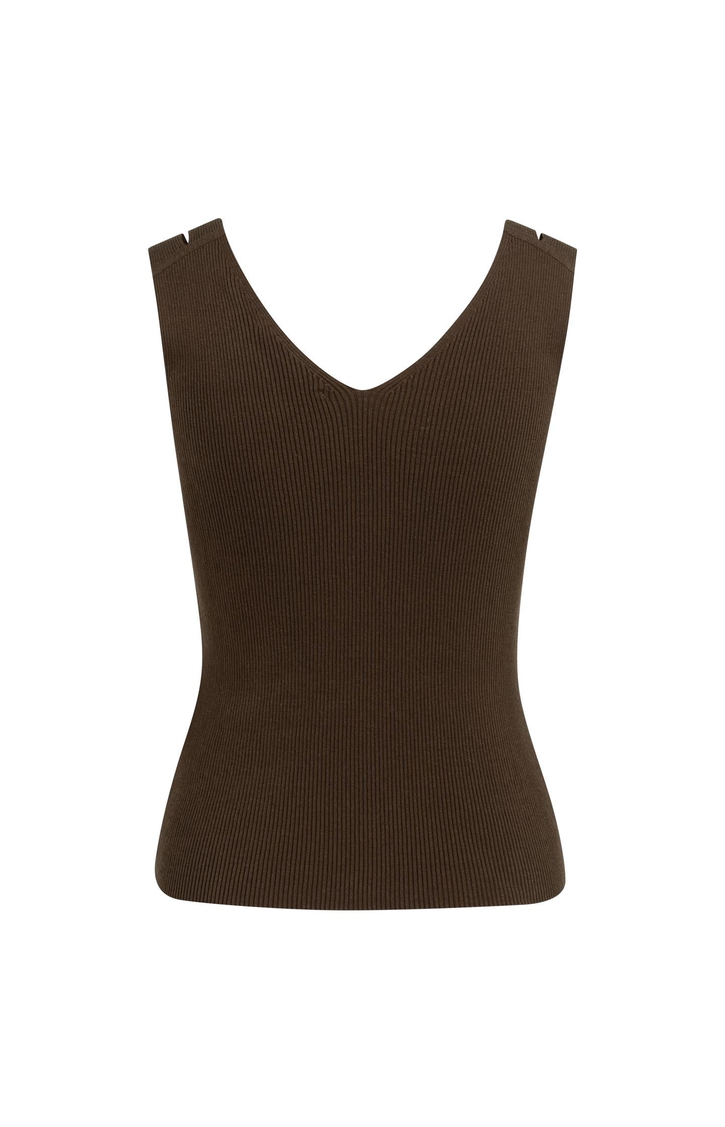 Ribbed top with V-neck and shoulder details