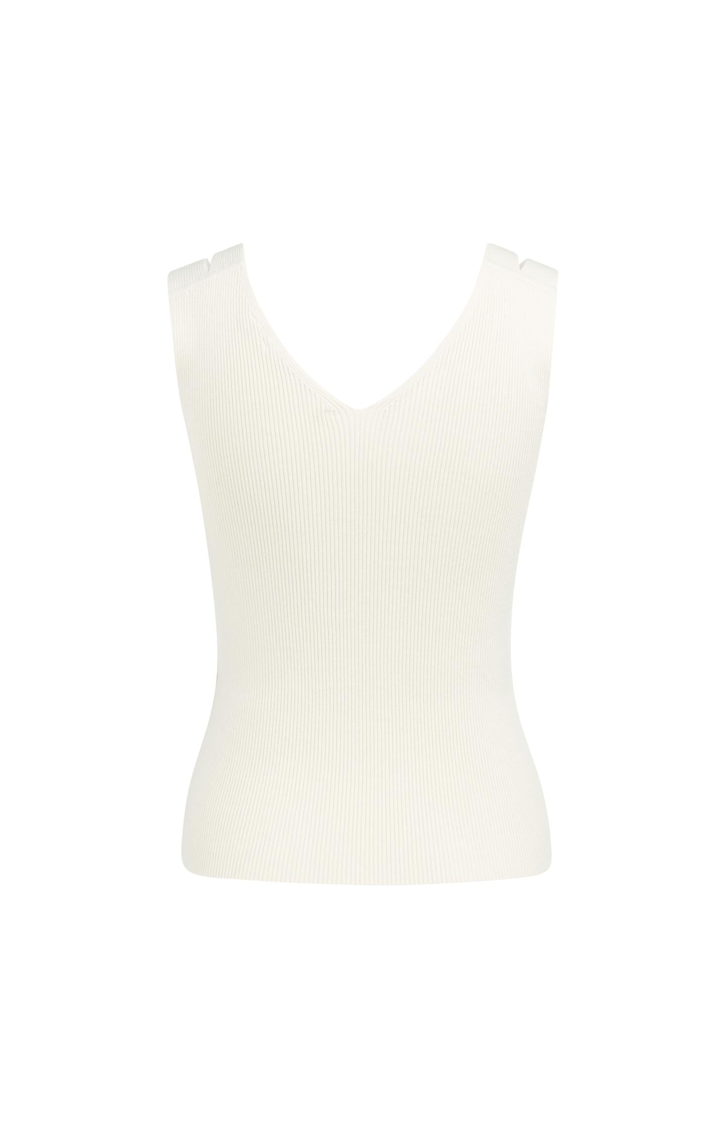 Ribbed top with V-neck and shoulder details