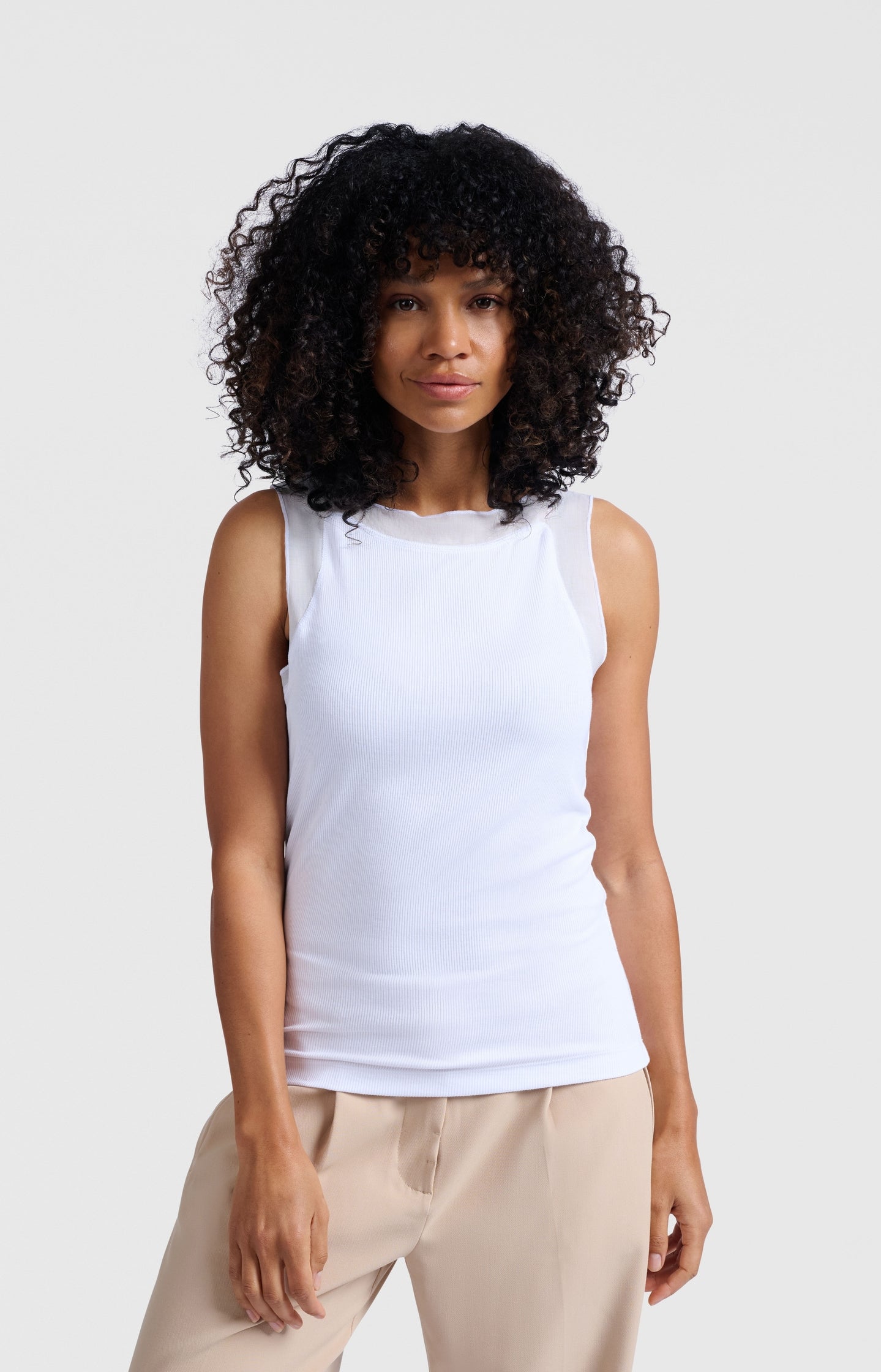 Ribbed top with woven mesh details