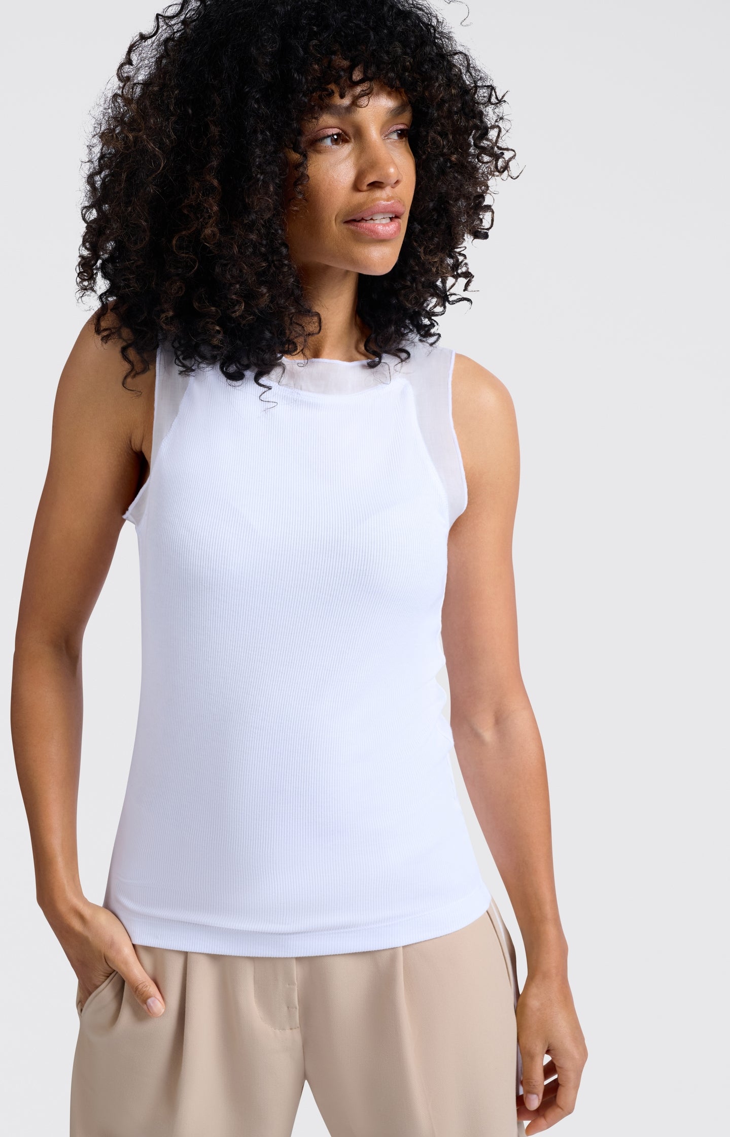 Ribbed top with woven mesh details