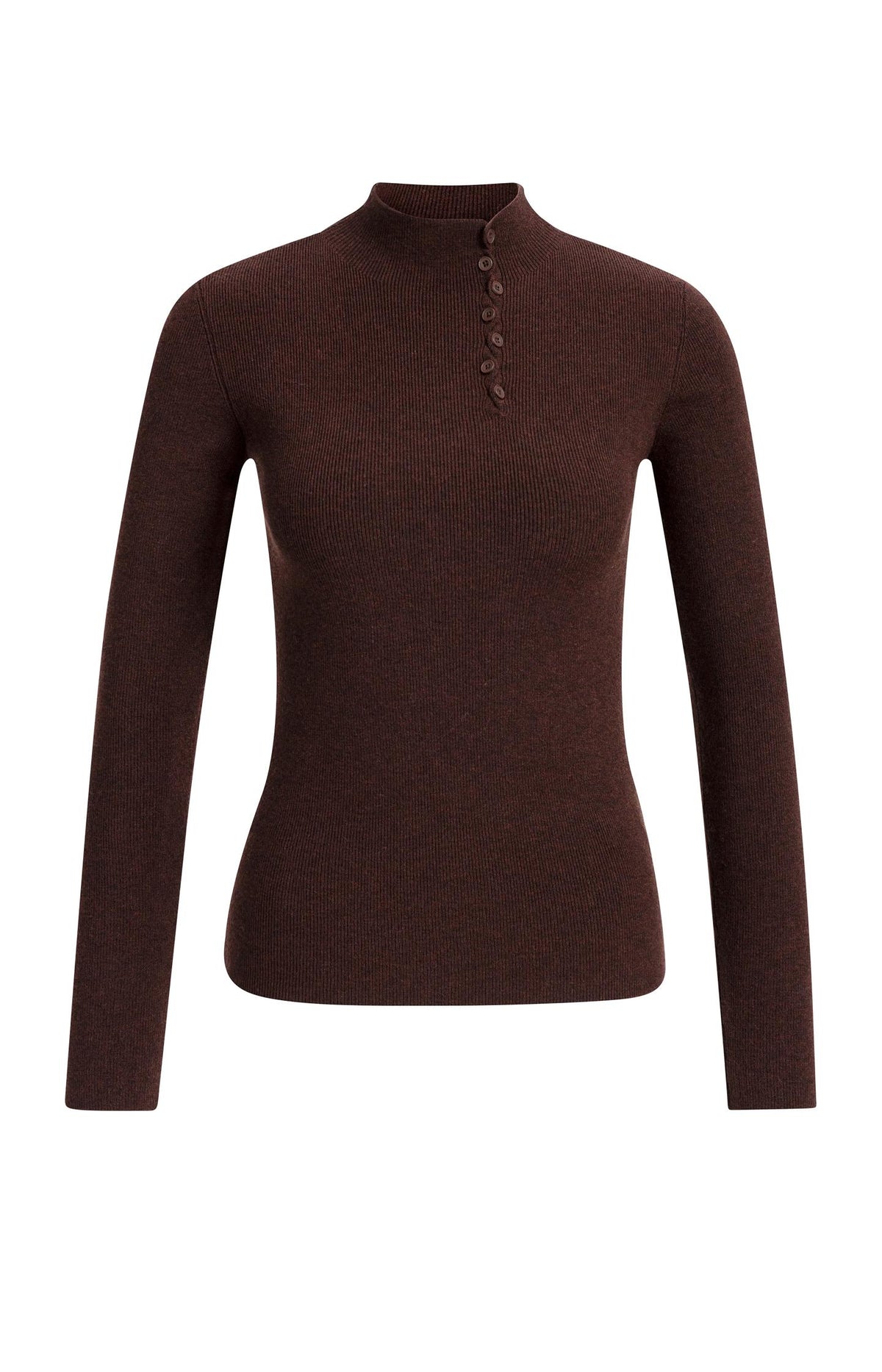 Ribbed turtleneck sweater with button detail - Bitter Chocolate Red