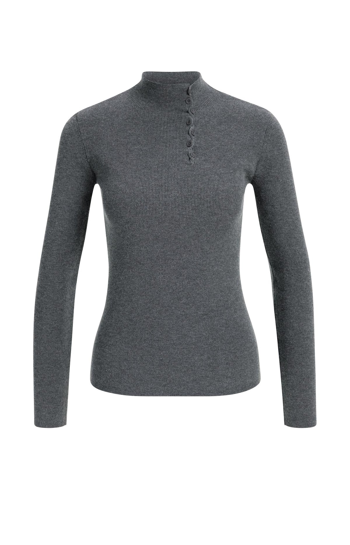 Ribbed turtleneck sweater with button detail - Bitter Chocolate Red