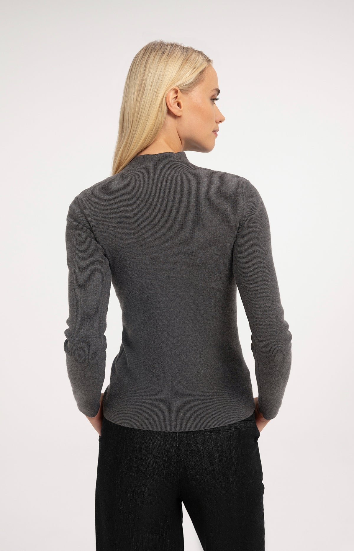 Ribbed turtleneck sweater with button detail - Pavement Grey
