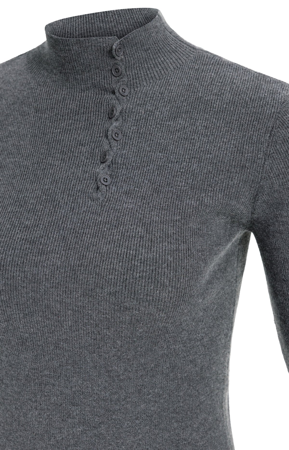 Ribbed turtleneck sweater with button detail - Pavement Grey