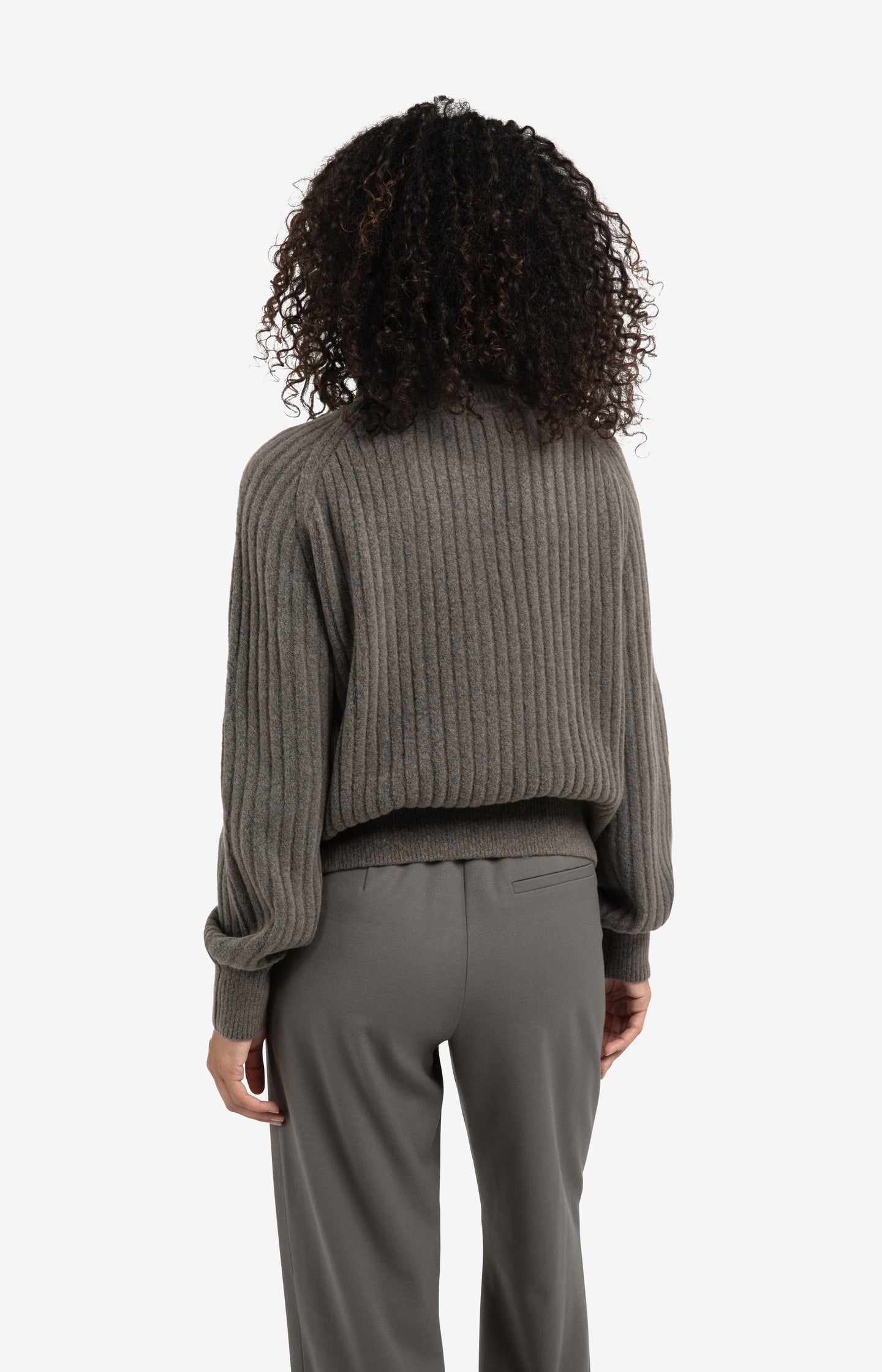 Ribbed turtleneck sweater with cable detail and long sleeves