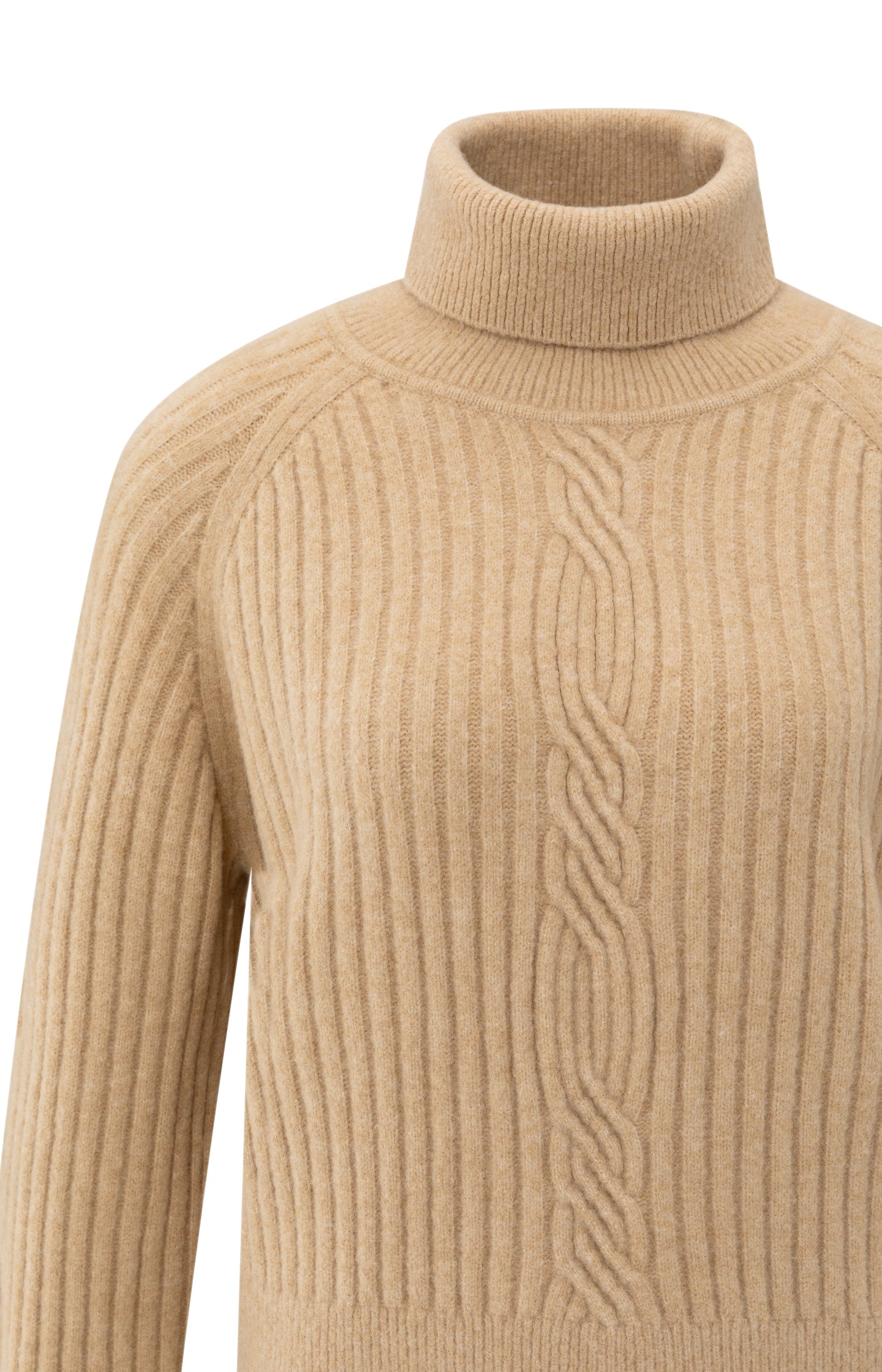 Ribbed turtleneck sweater with cable detail and long sleeves