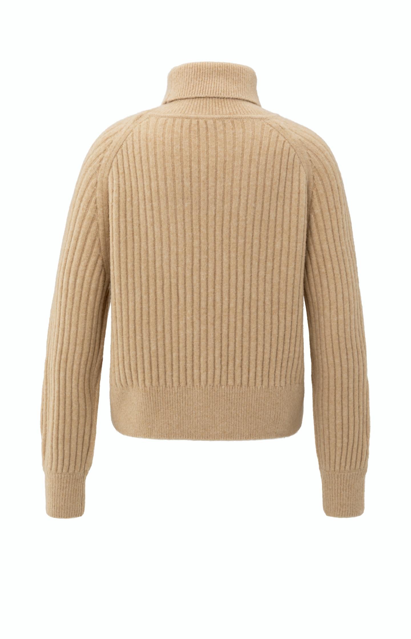 Ribbed turtleneck sweater with cable detail and long sleeves