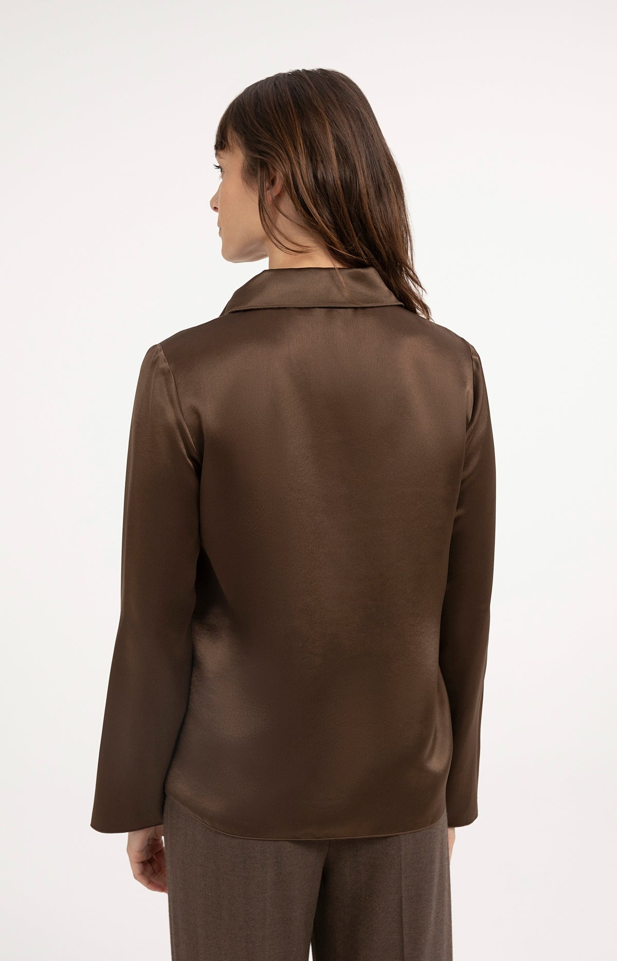 Blouse van satijn met kraag - Cocoa Brown